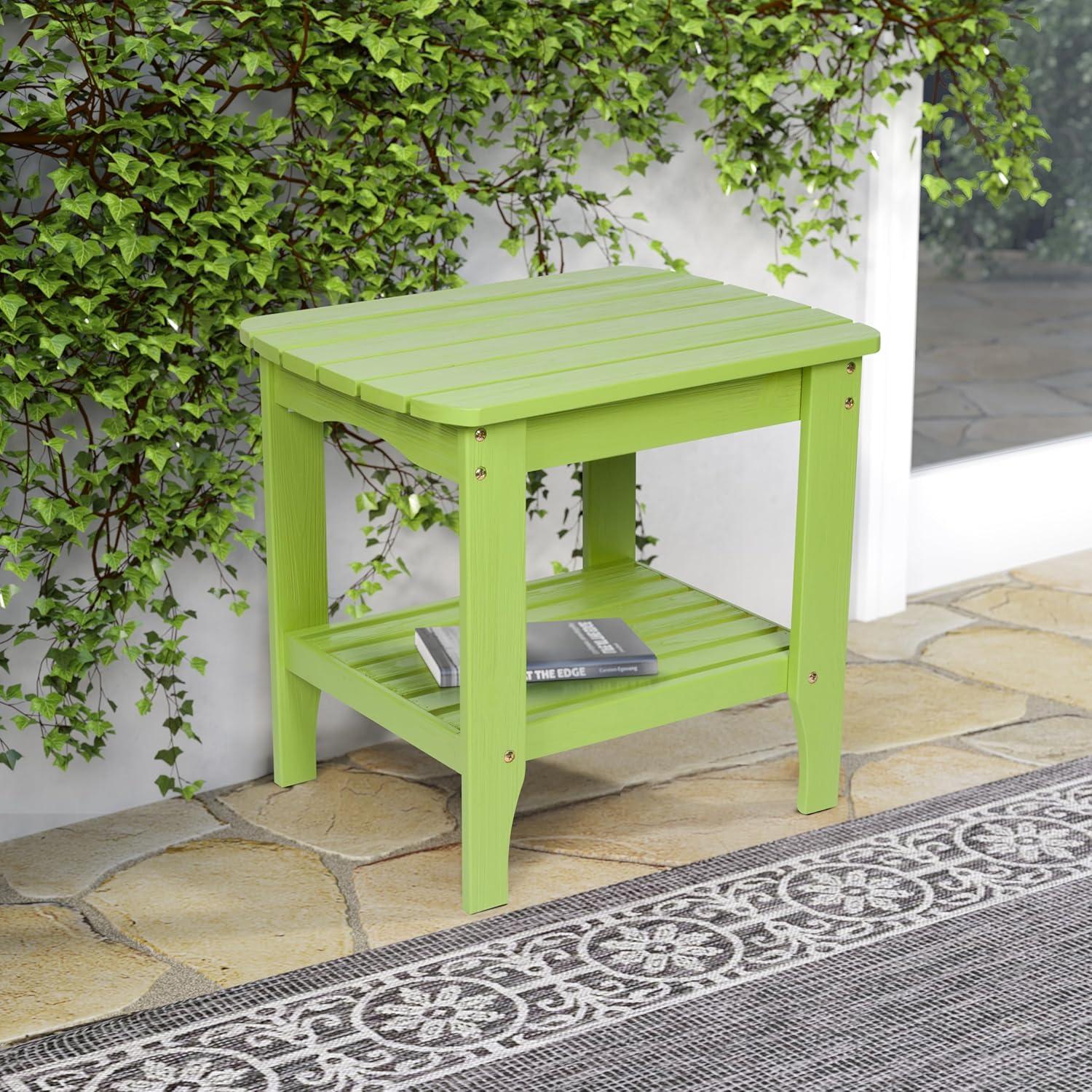 Shine Company Rectangular Traditional Wood Indoor/Outdoor Side Table in Green