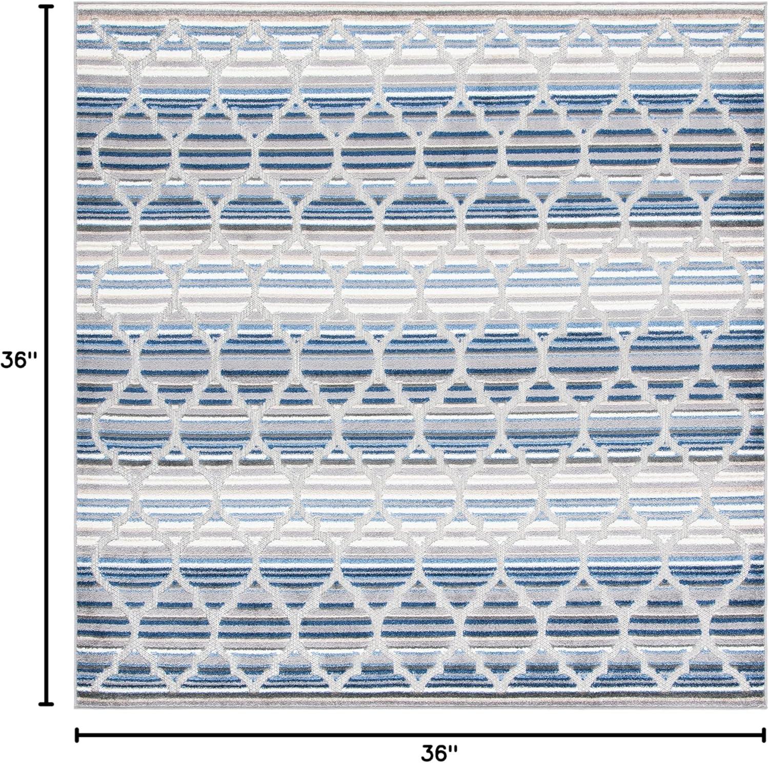 Cabana CBN333 Power Loomed UV Resistant Indoor/Outdoor Accent Rug - Blue/Grey - 3'x3' - Safavieh
