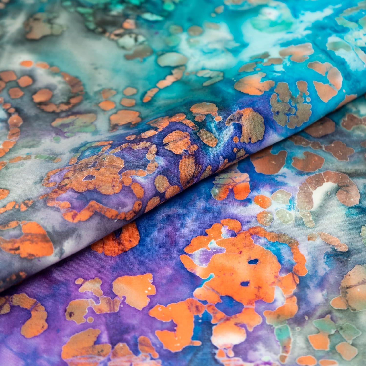 SINGER Fabric Batik 100% Cotton Print Cadet Blue Sunflower, 42 inch, Cut by the Yard