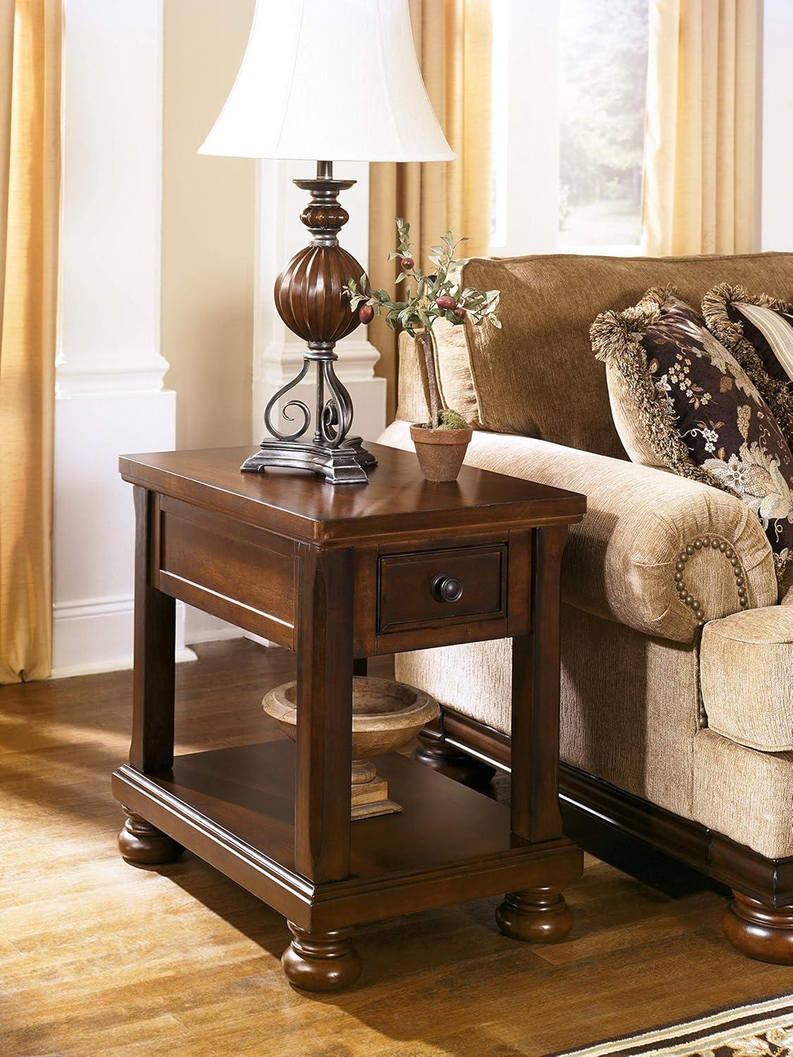 Dark Brown Rectangular Wood End Table with Storage