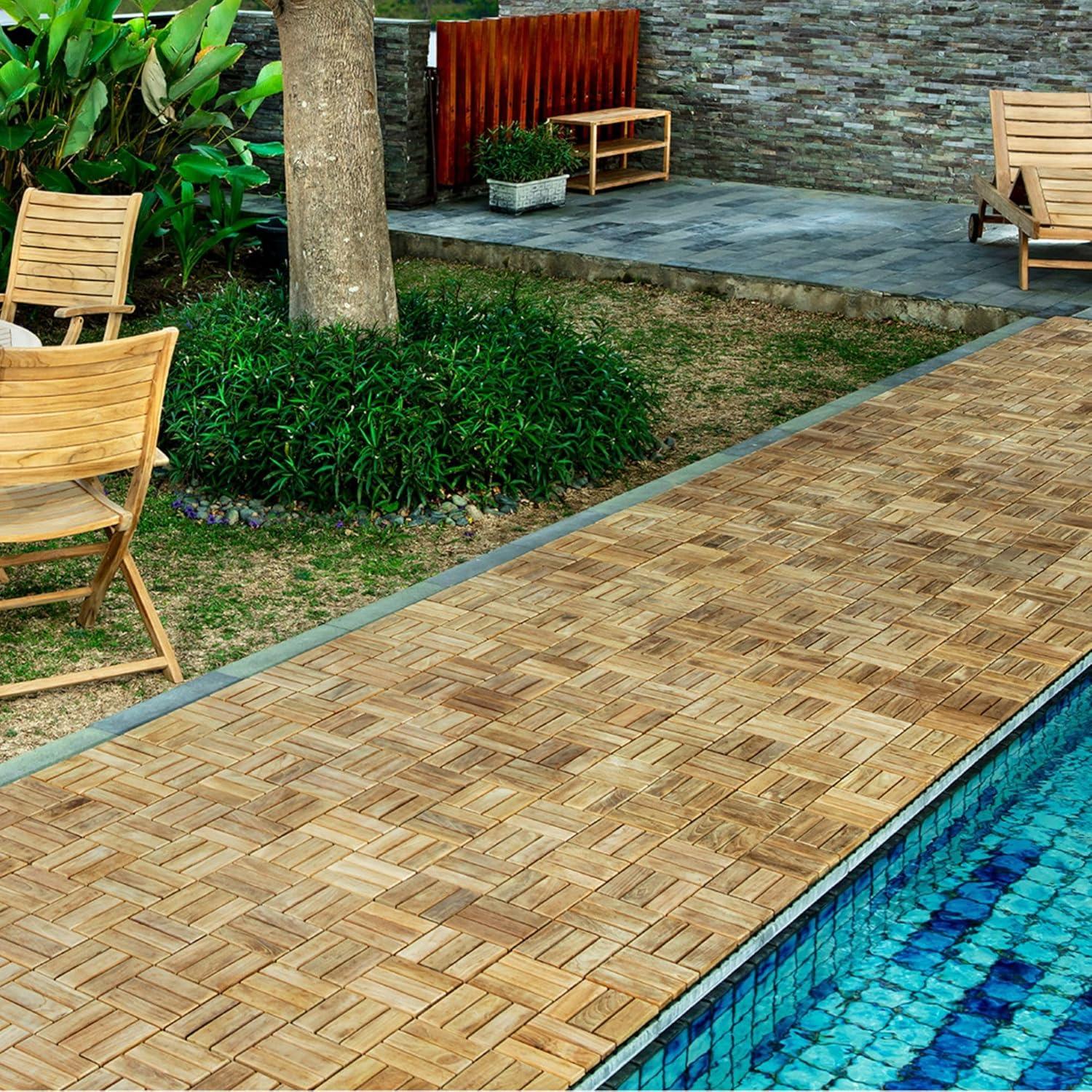 11.8" x 11.8" Teak Interlocking Deck Tile in Natural