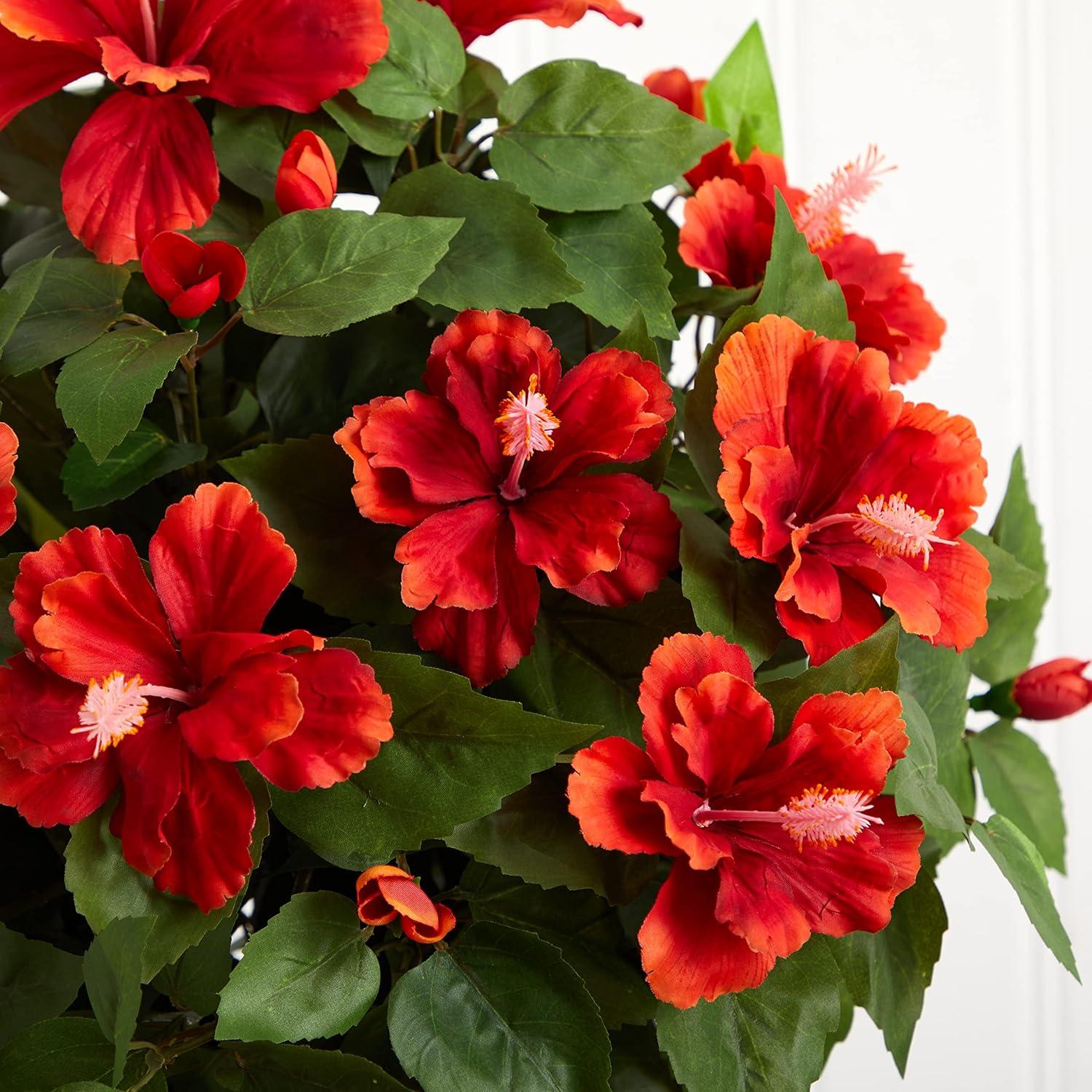 Red Silk Hibiscus with Vase 30" Tabletop Decor