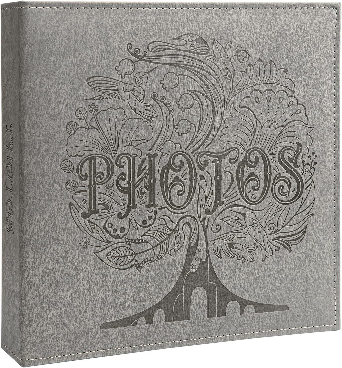 COFICE Photo Album 4x6-3 Ring Binder Large Picture Album Book with Index and Divider Sheets - Big Photobook with Acid-Free Pocket Sheets Holds up to 600 Photos - Elegant PU Leather Cover, Grey