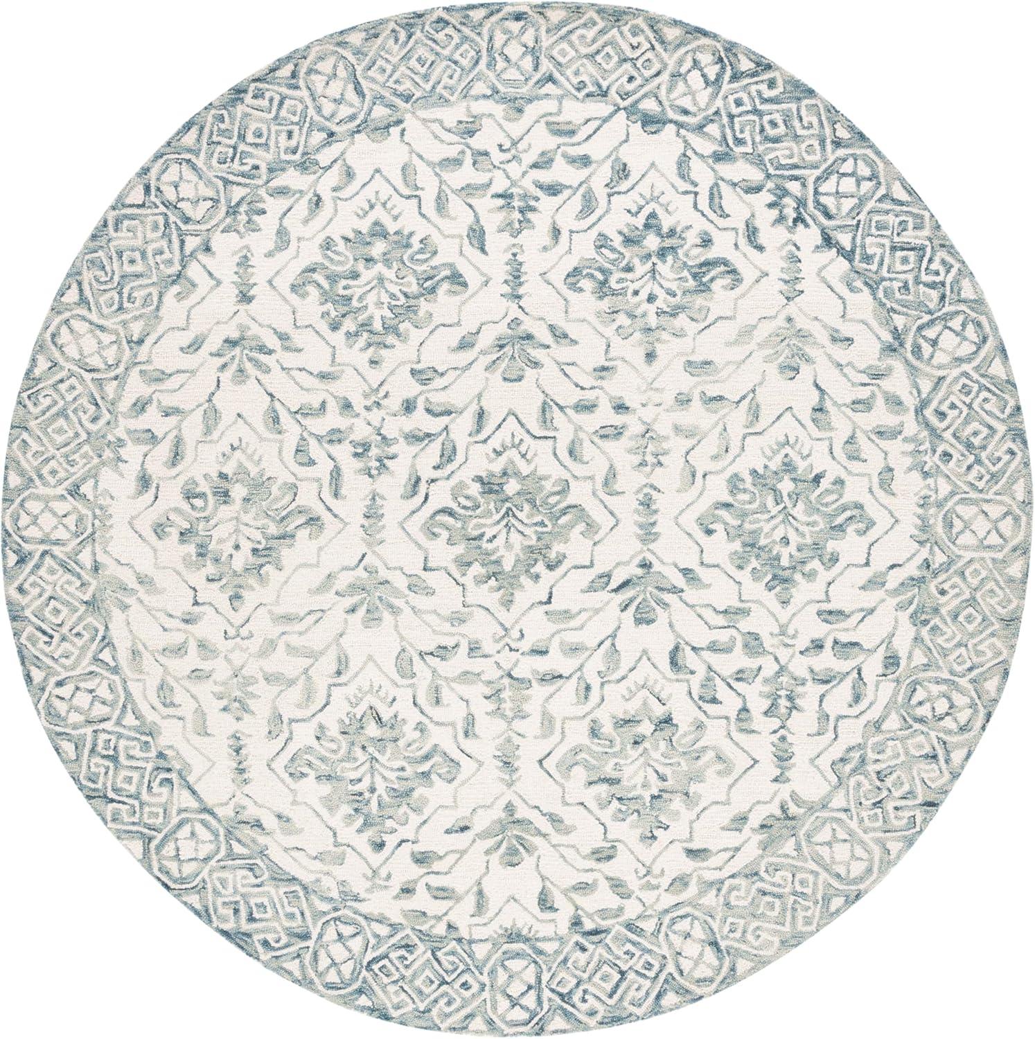 Handmade Light Blue and Ivory Tufted Wool Round Rug