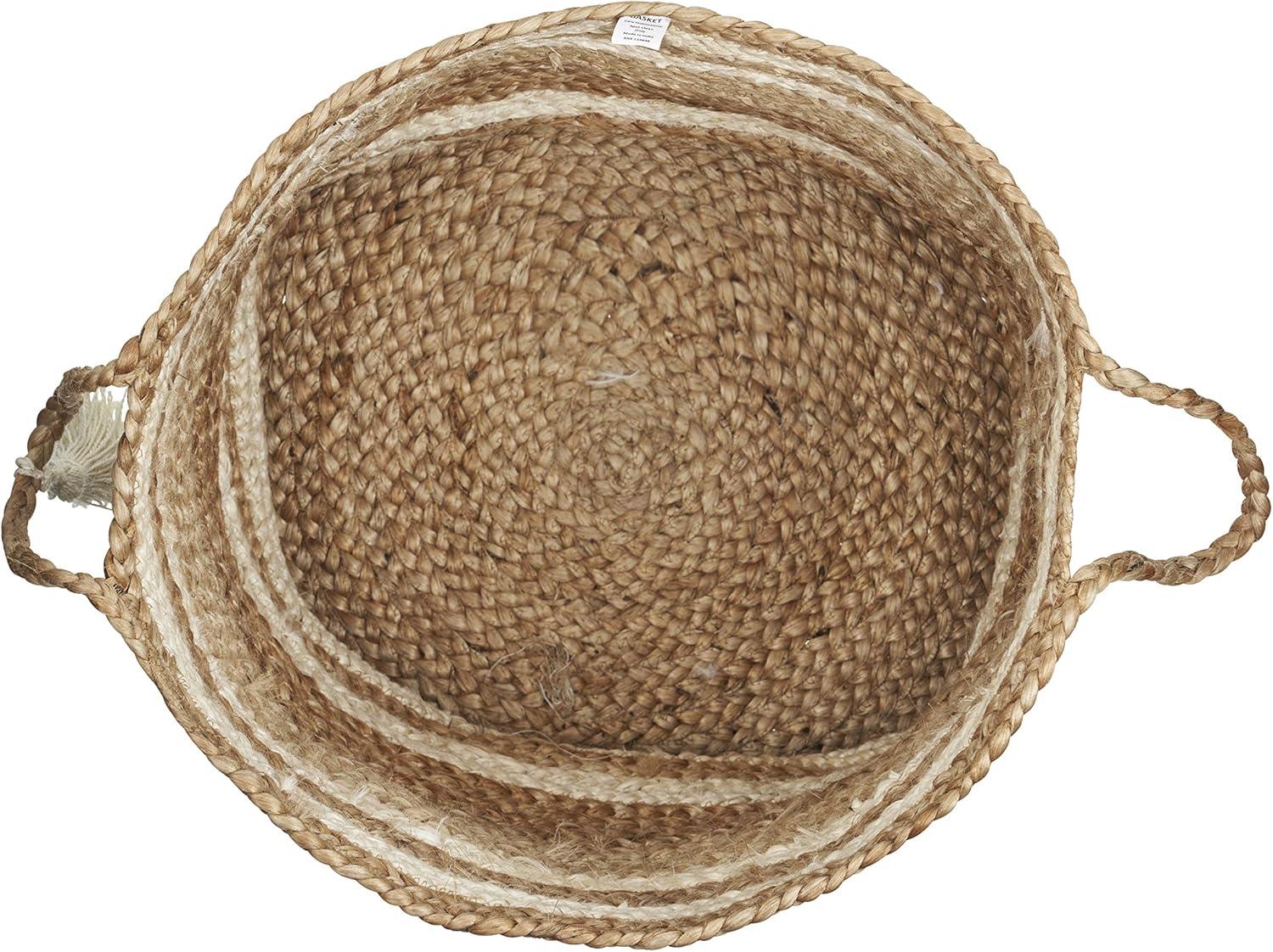 LR Home Baria Natural Jute 17" x 17" Braided Striped Decorative Storage Basket