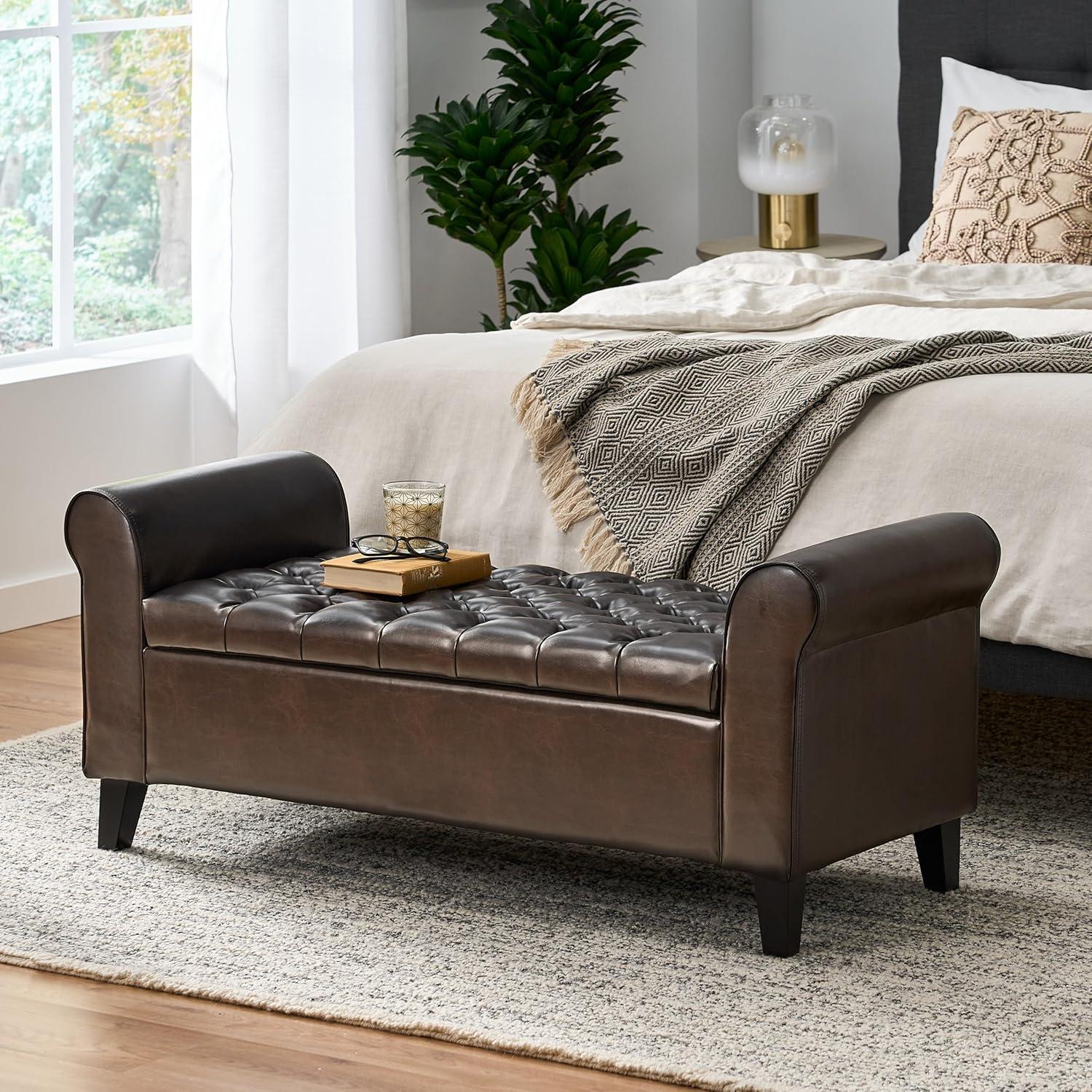 Noble House Sheffield Rectangular Lift Top Ottoman, Brown