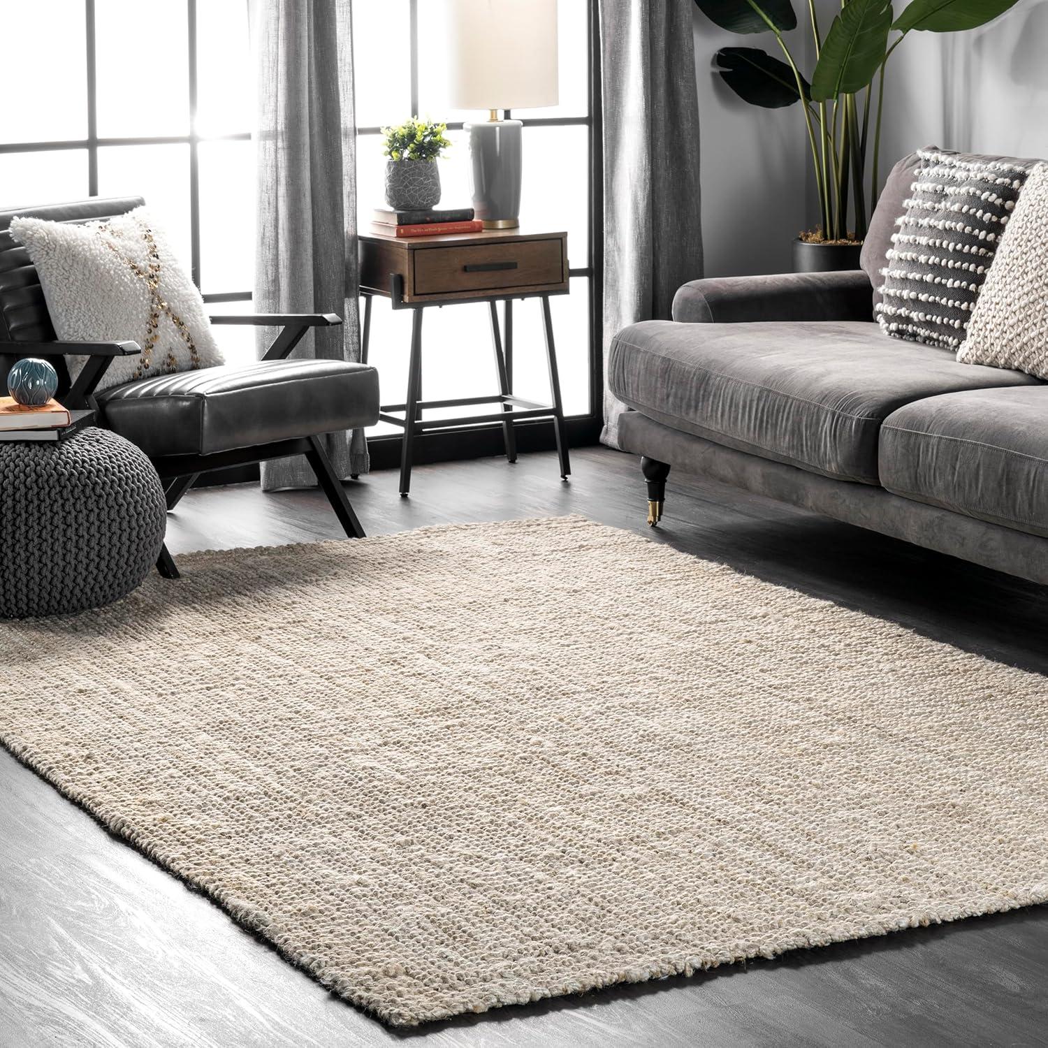 nuLOOM Ashli Solid Farmhouse Jute Area Rug, 3' x 5', Off White