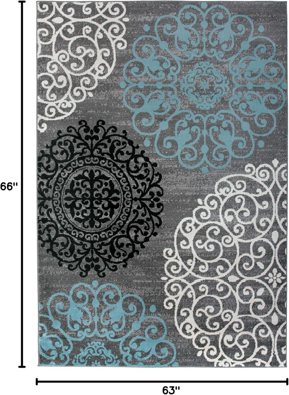 World Rug Gallery Floral Gray 5'3" x 7'3" Area Rug:  Botanical Pattern,  Pet Friendly,  Stain-Resistant,  Low Pile