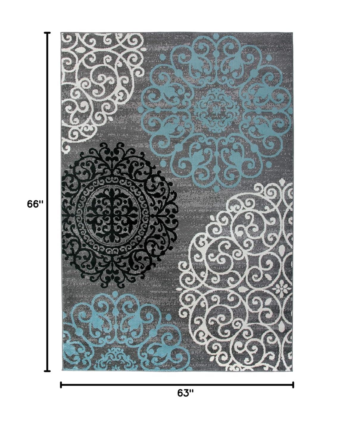 World Rug Gallery Floral Gray 5'3" x 7'3" Area Rug:  Botanical Pattern,  Pet Friendly,  Stain-Resistant,  Low Pile