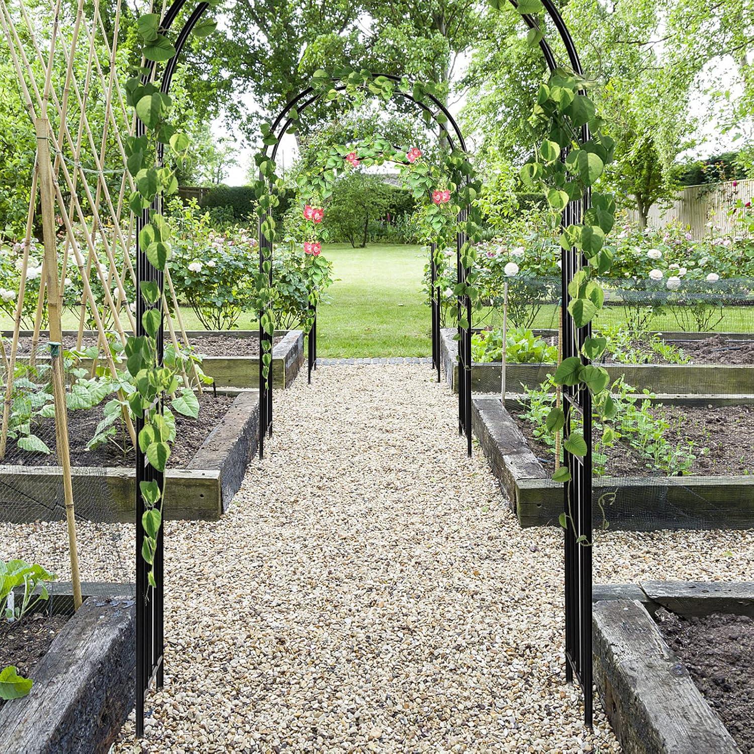 Gymax 7.2Ft Garden Arch Steel Arbor Wedding Garden Decoration Climbing Plants w/Stakes