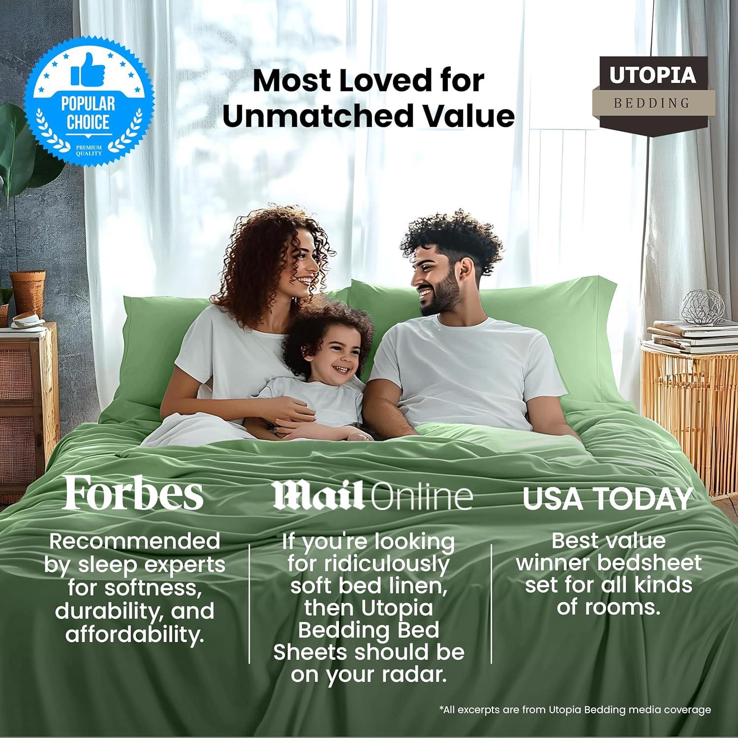 Utopia Bedding Queen Sheet Set – 4 Piece Bed Sheets for Queen Size Bed, Soft and Breathable Microfiber, Includes 1 Fitted Sheet, 1 Flat Sheet and 2 Pillowcases (Sage)