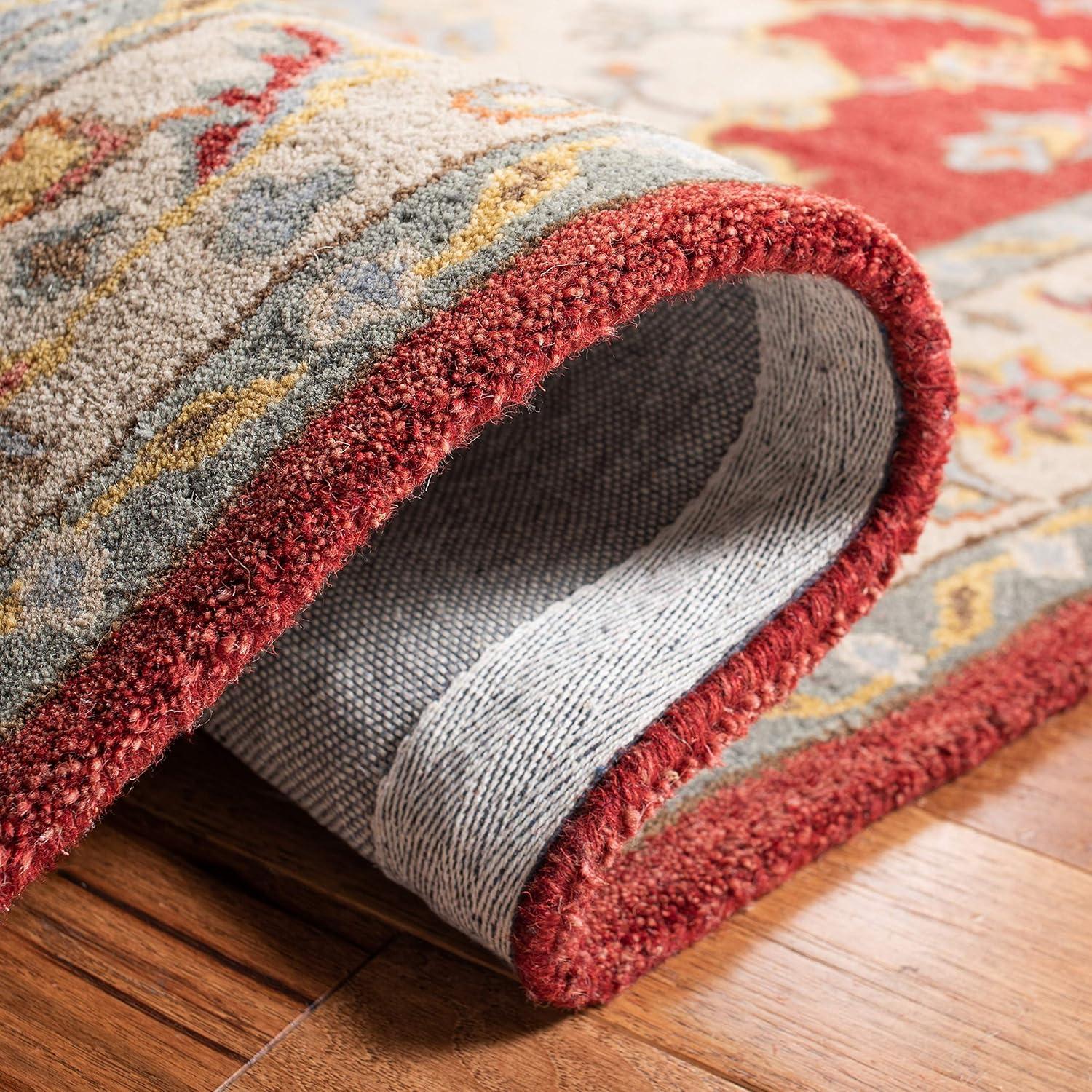 Red and Grey Handmade Wool Tufted 4' x 6' Area Rug