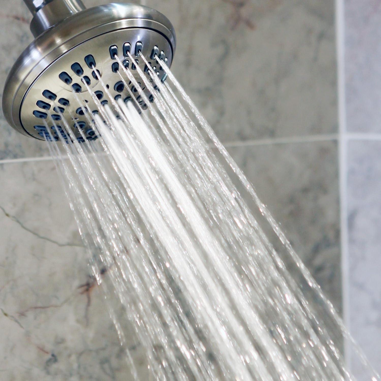 Aqua Elegante Brushed Nickel 1.8 GPM Luxury Shower Head, 6 Settings, BPA Free, Self-Cleaning Nozzles, Durable Brass Fittings