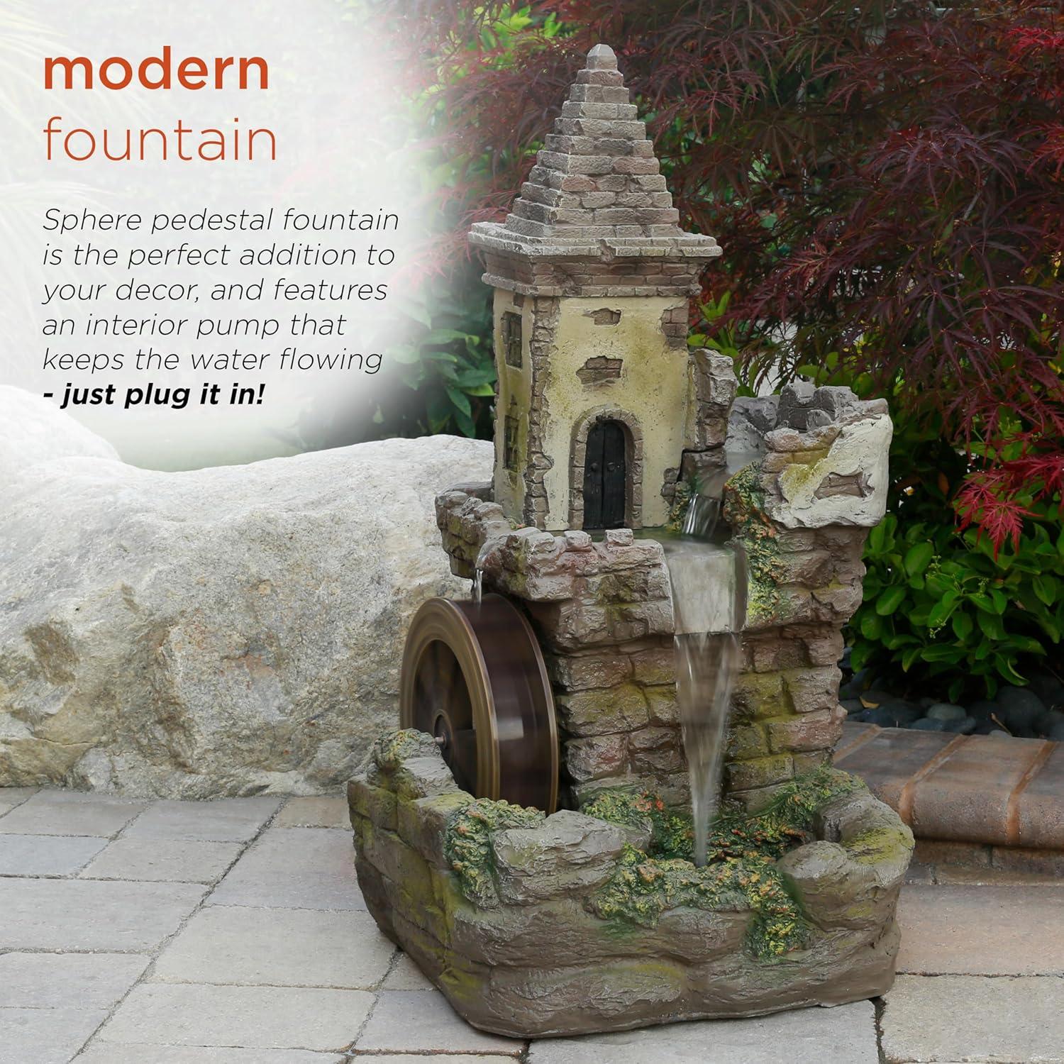 Fairy Castle Bronze Finish Tiered Fountain with Waterwheel