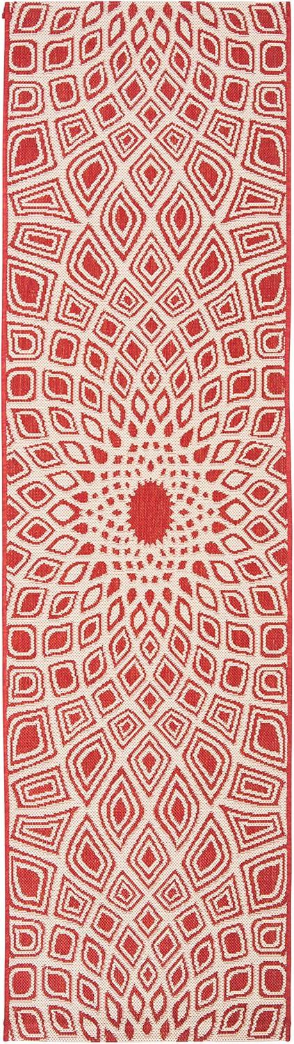 SAFAVIEH Courtyard Thane Abstract Indoor/Outdoor Runner Rug, Red/Beige, 2'3" x 8'