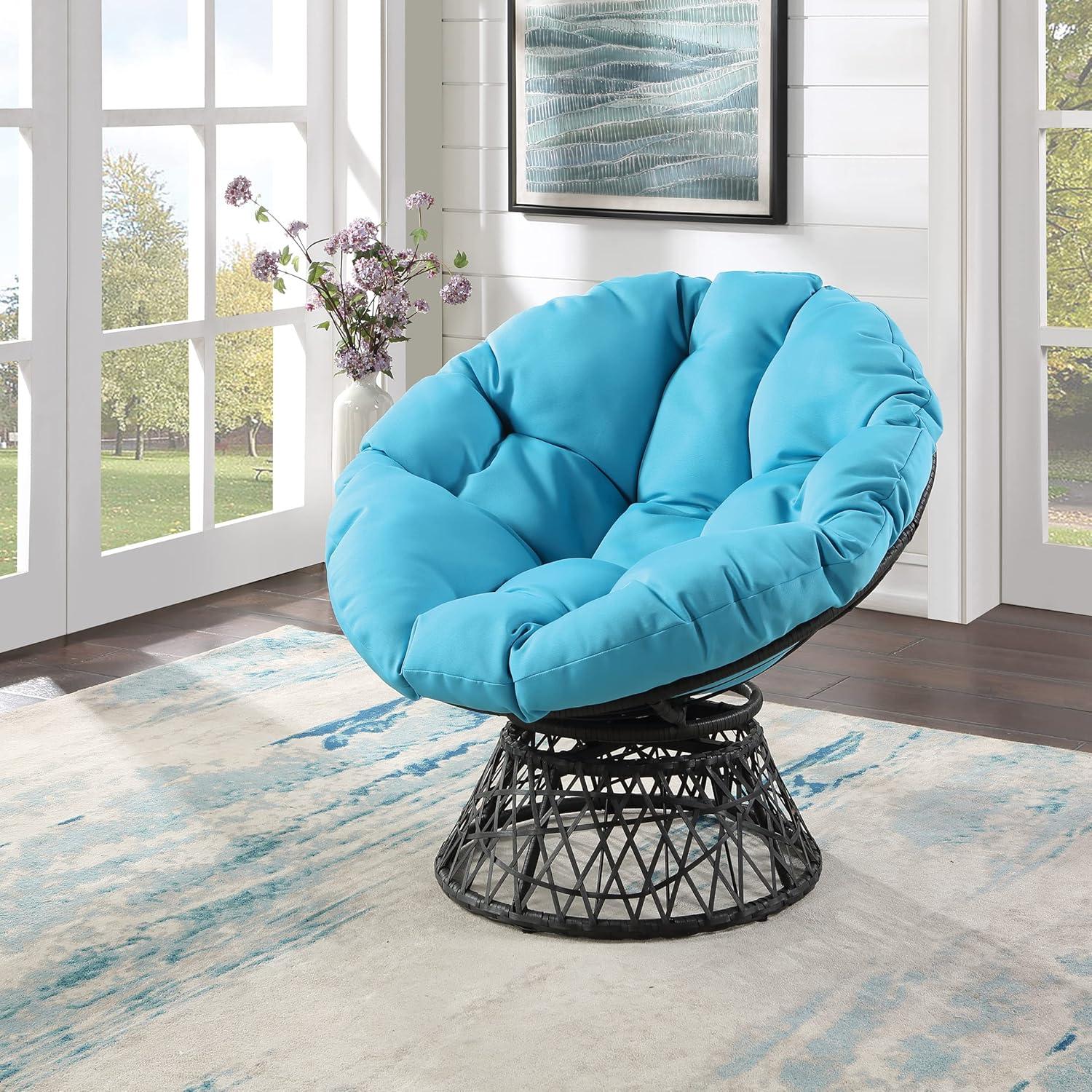 Blue Metal and Wicker 360° Swivel Lounge Chair