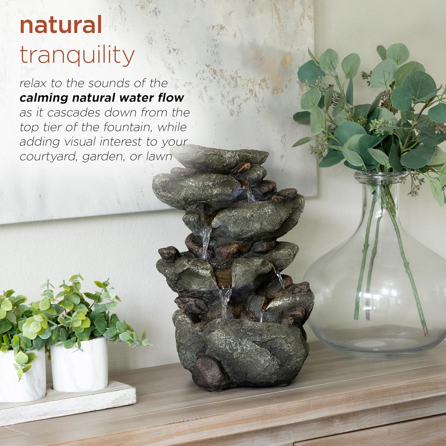 Alpine Corporation 14-Inch Indoor & Outdoor Rainforest Rock Fountain with LED Light