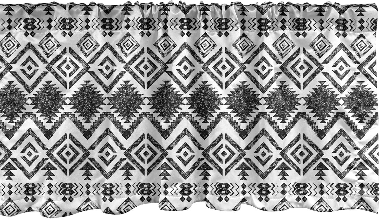 Ambesonne Tribal Window Valance, Mexican Aztec Sketched, 54" X 12", Black and White