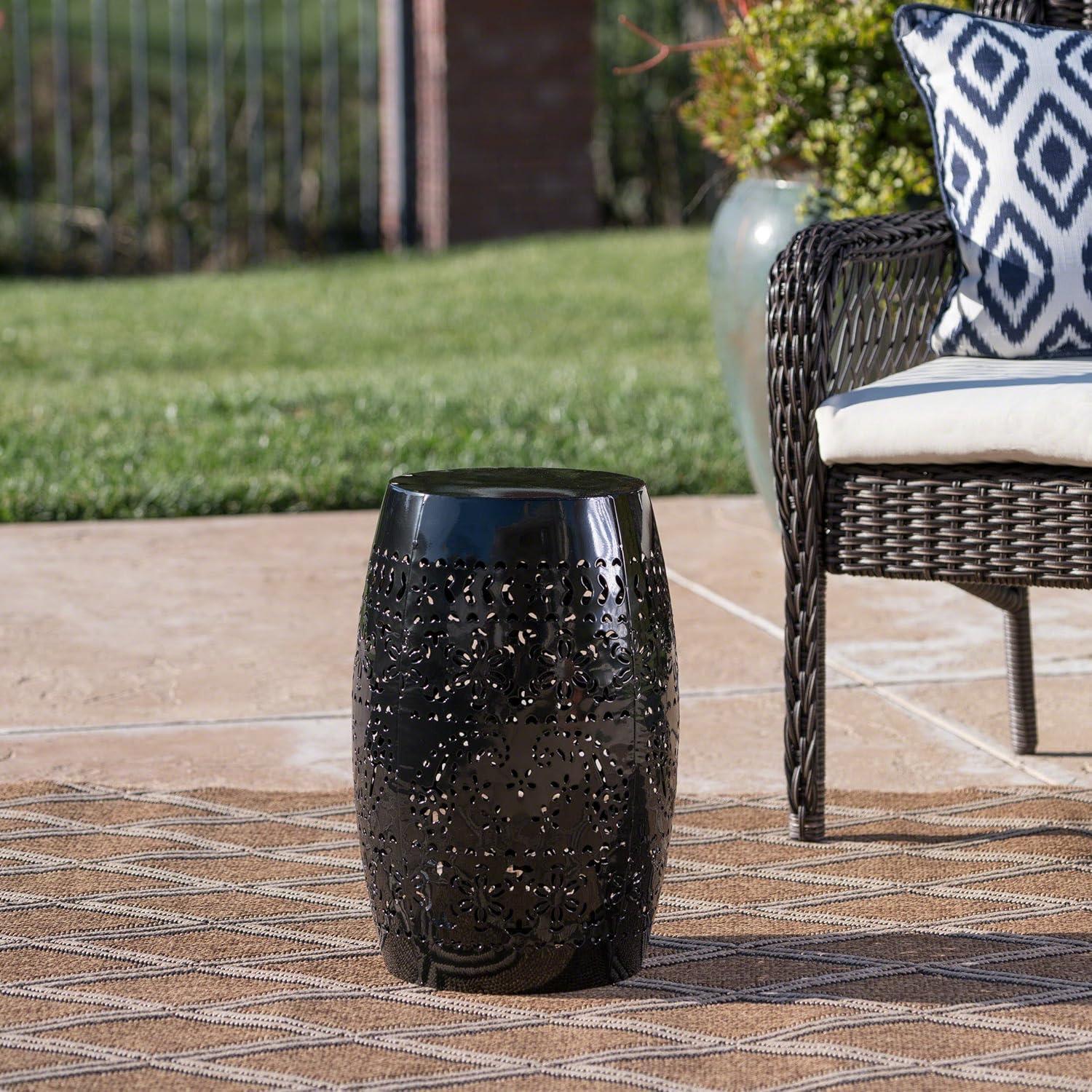 Christopher Knight Home Ruby Indoor/Outdoor Iron Lace Cut 12 Inch Side Table, Black