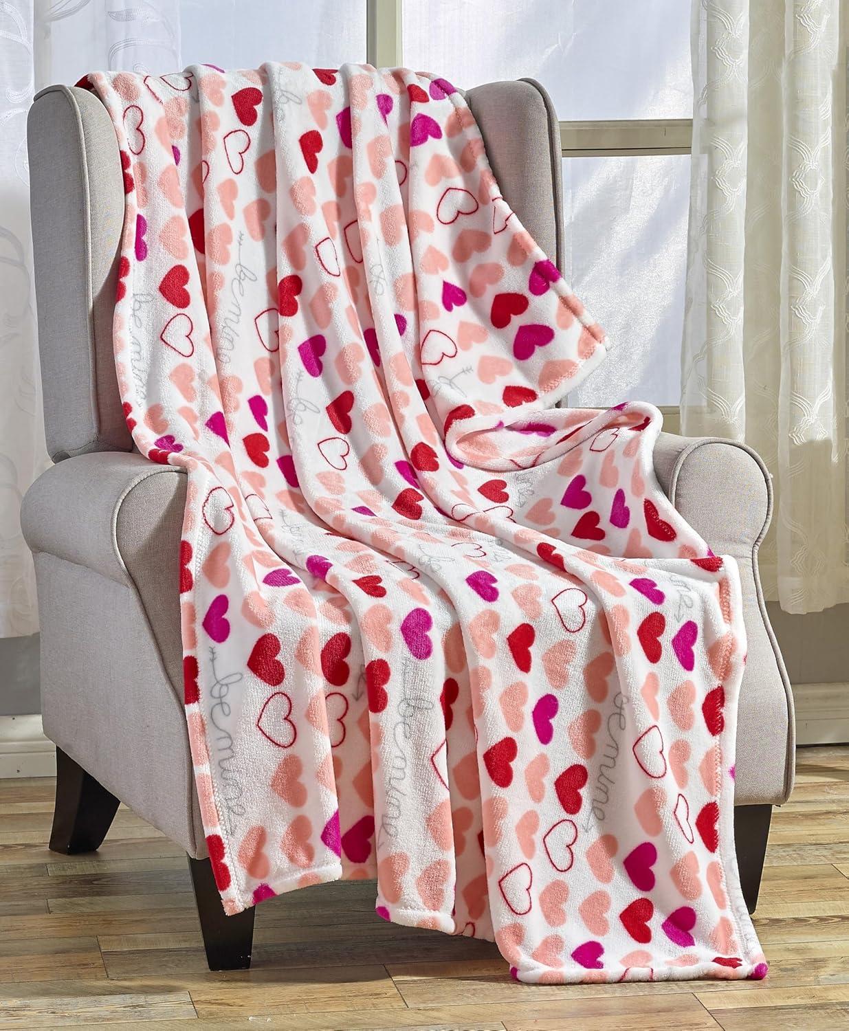 Pink and Red Hearts Fleece Throw Blanket 50" x 60"