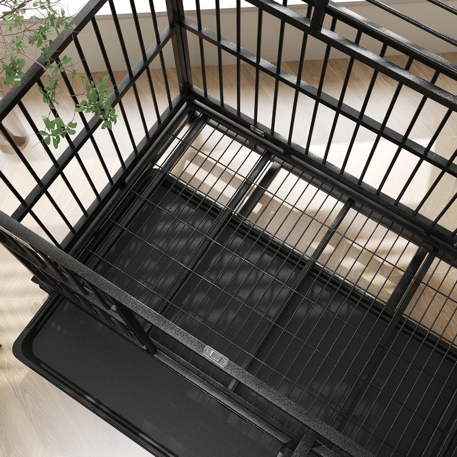 PawHut 48" Heavy Duty Dog Crate Metal Cage Kennel with Lockable Wheels, Double Door and Removable Tray, Gray
