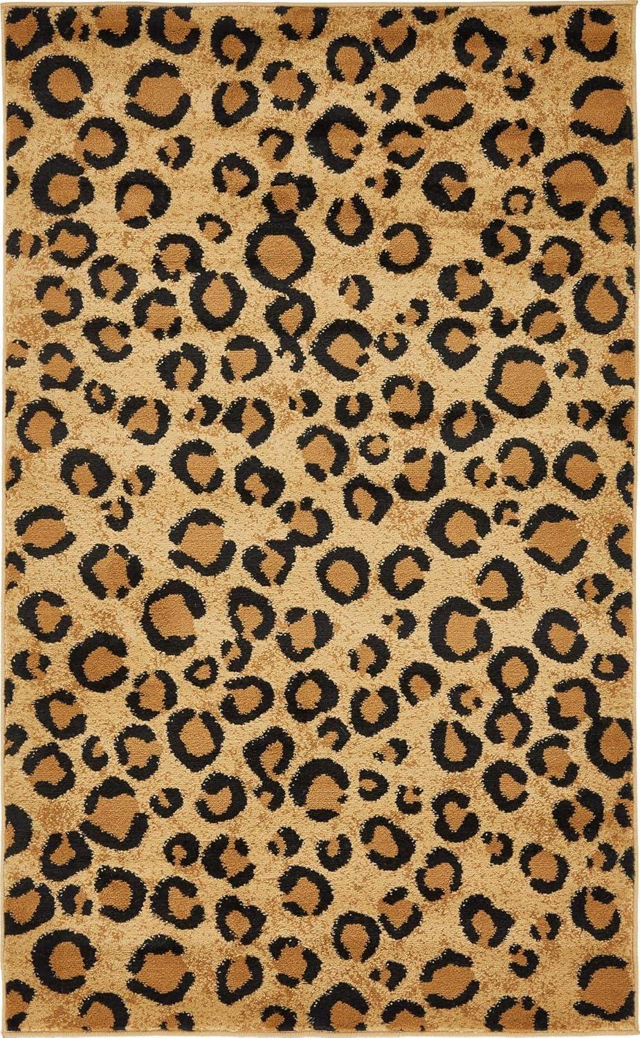 Unique Loom Wildlife Collection Area Rug - Leopard (3' 3" x 5' 3" Rectangle Light Brown/Black)