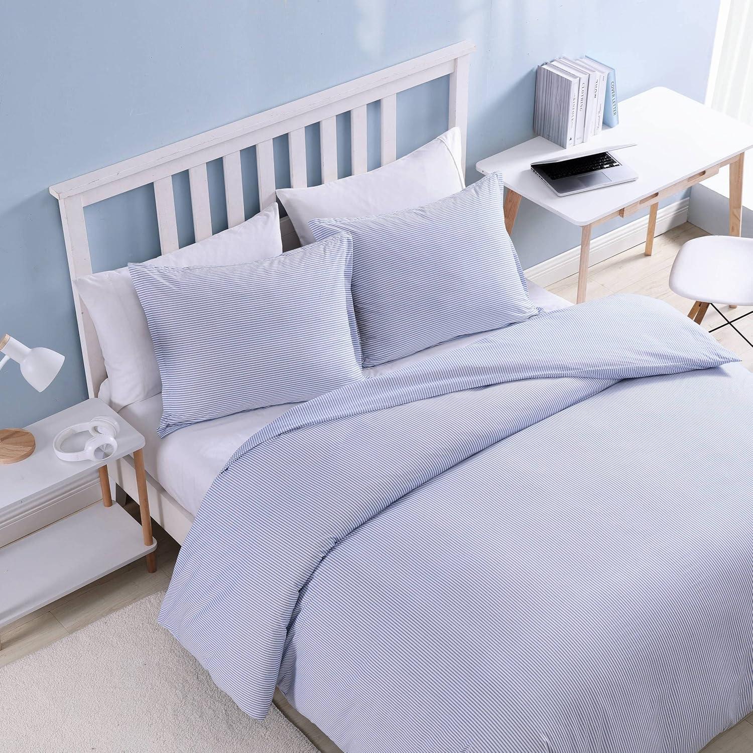 Blue 100% Cotton Reversible Duvet Cover Set