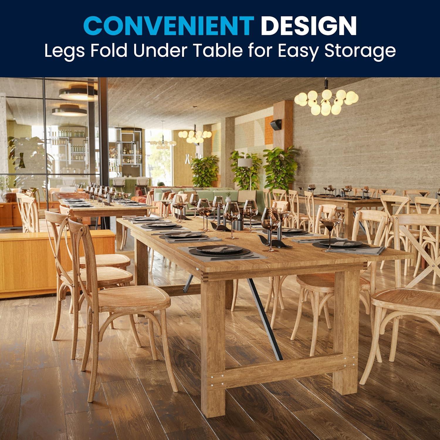 Flash Furniture Hercules Series 8' x 40" Rectangular Rustic Solid Pine Folding Dining Table