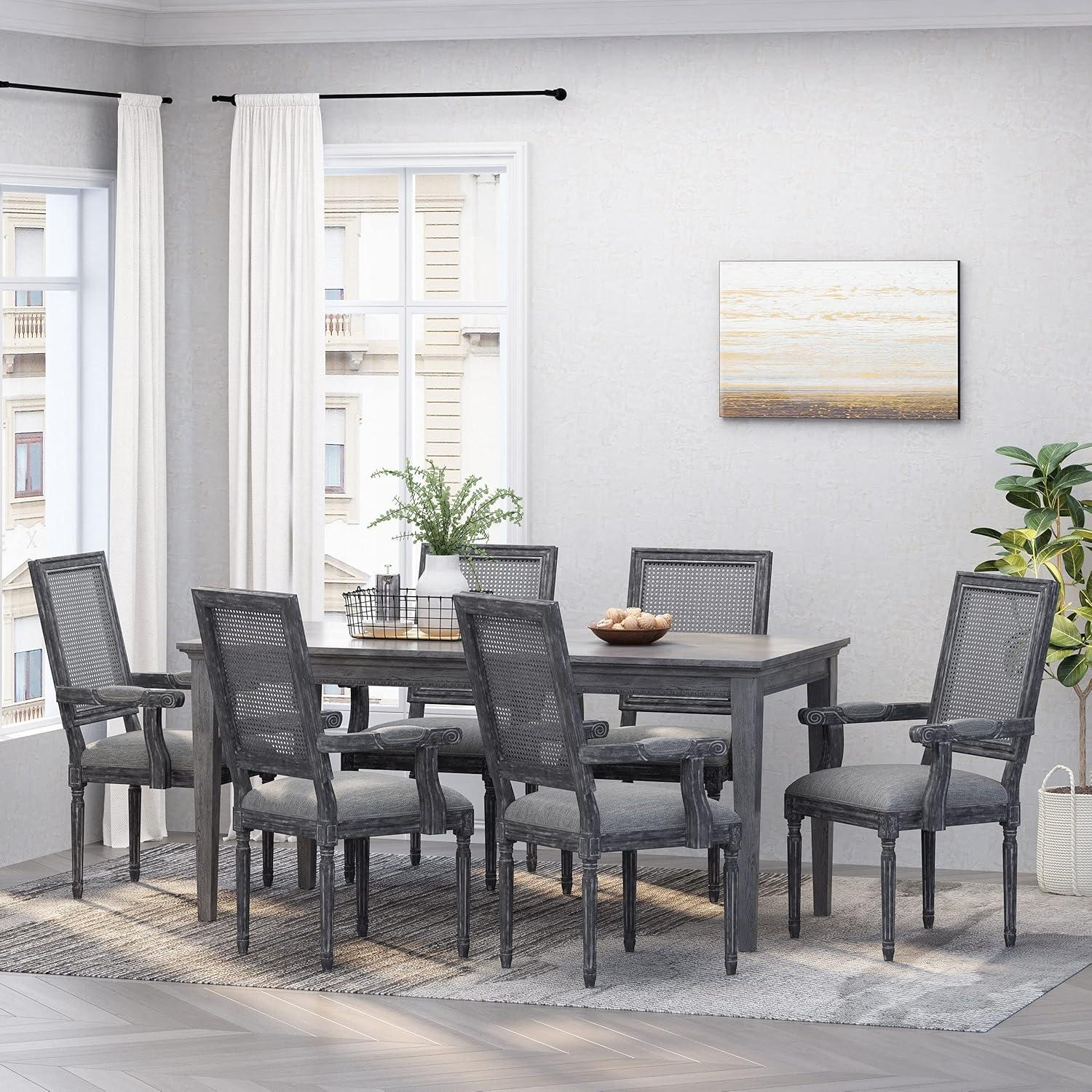 Set of 6 Maria French Country Wood & Cane Chairs: Queen Anne Style, Rubberwood Frame - Christopher Knight Home