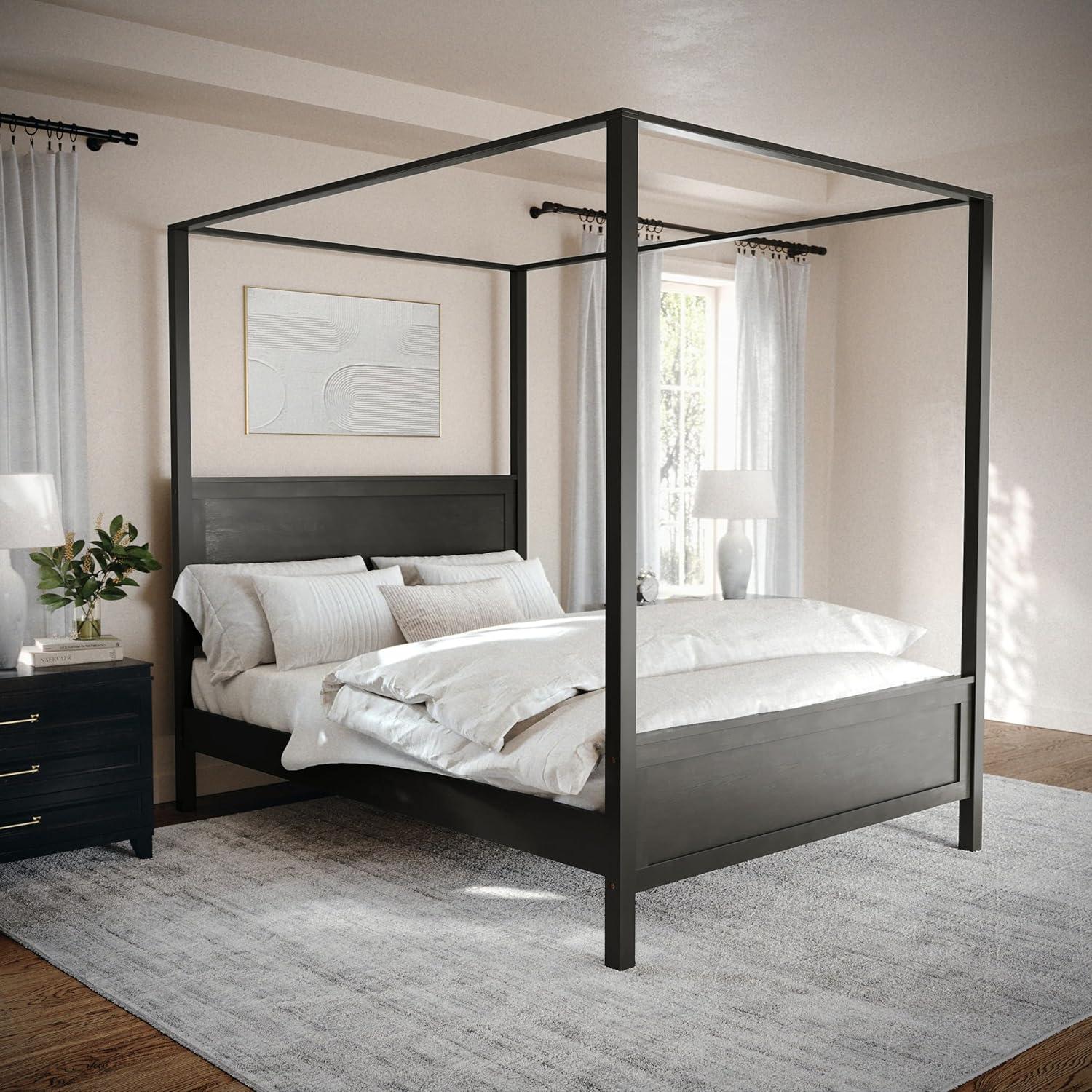 Hayes Dark Gray Queen Canopy Platform Bed with Wood Headboard