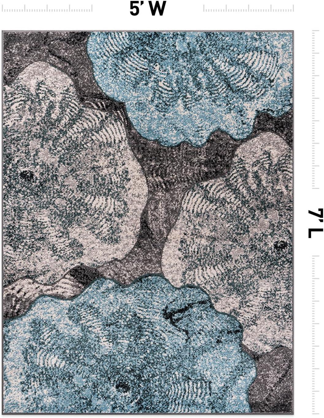 World Rug Gallery Contemporary Floral Design Area Rug - Blue 5'x7'