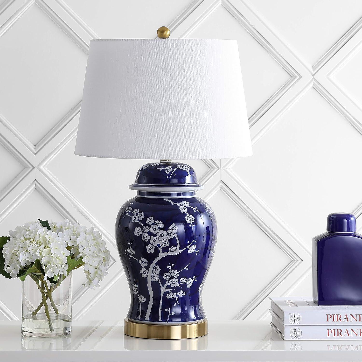 Gracie 29.5" White and Navy Ceramic Ginger Jar Table Lamp