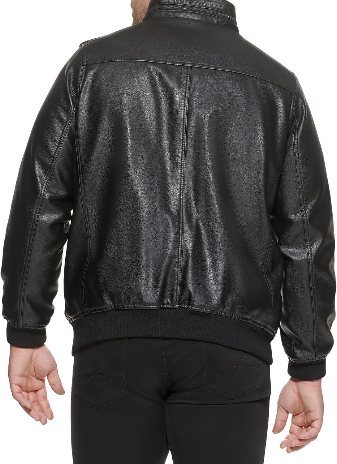 XL Winter Faux Leather Bomber Jacket with Faux Shearling Lining