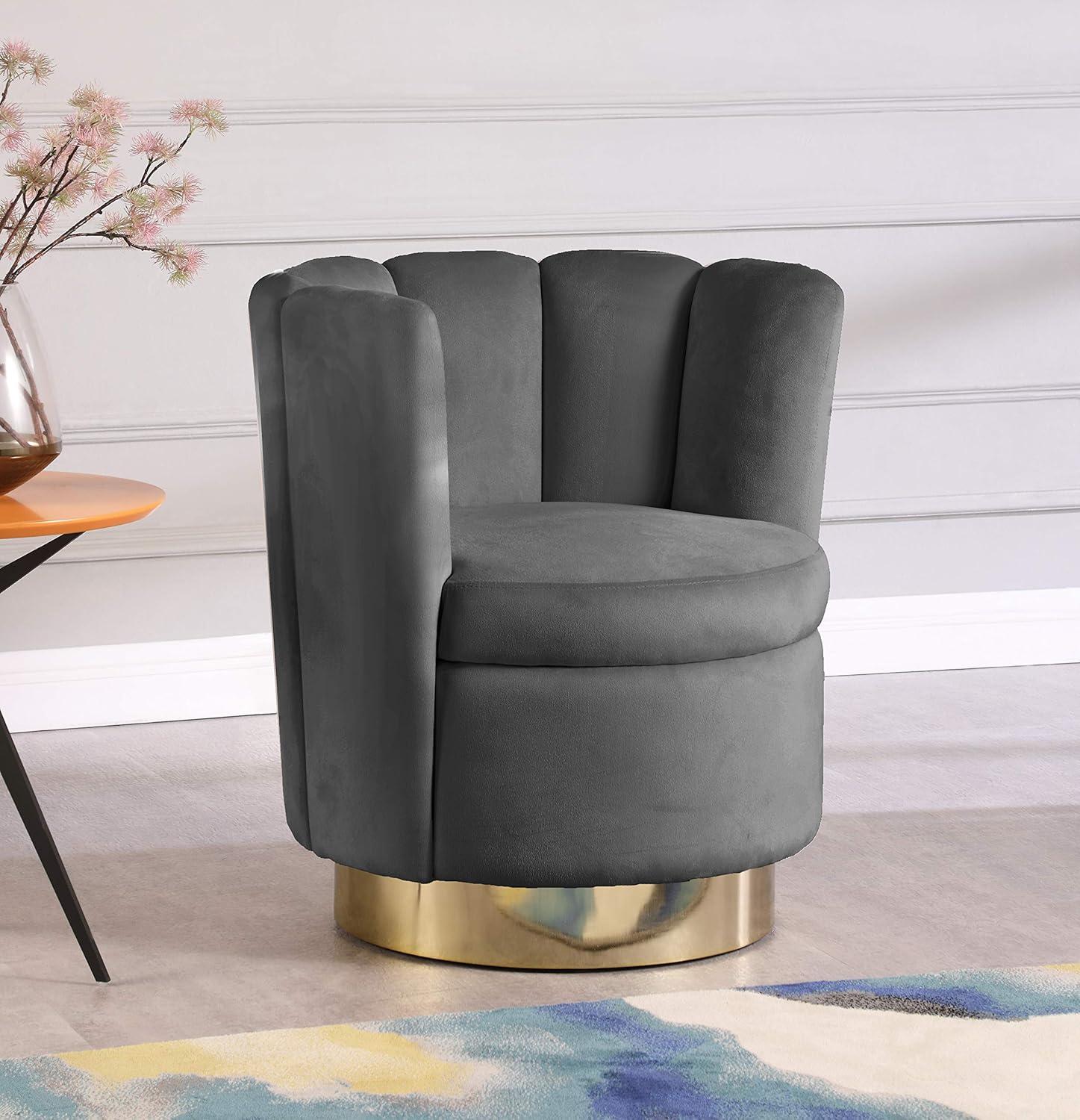 Meridian Furniture Lily Cream Velvet Swivel Accent Chair