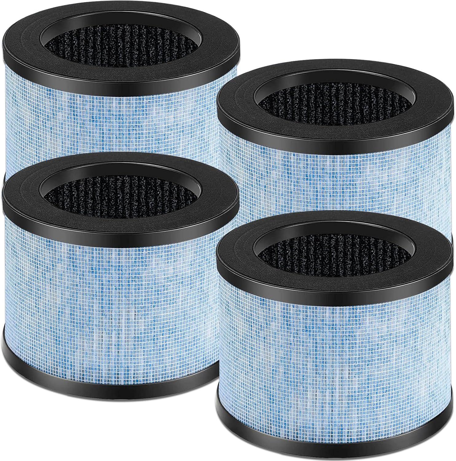 4 Pack Blue and Black HEPA Air Purifier Replacement Filters