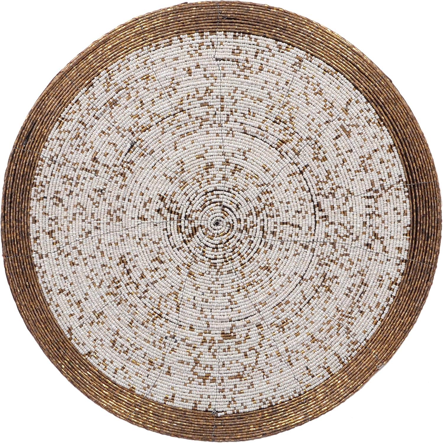 Gold and White Beaded Round Placemats Set of 4