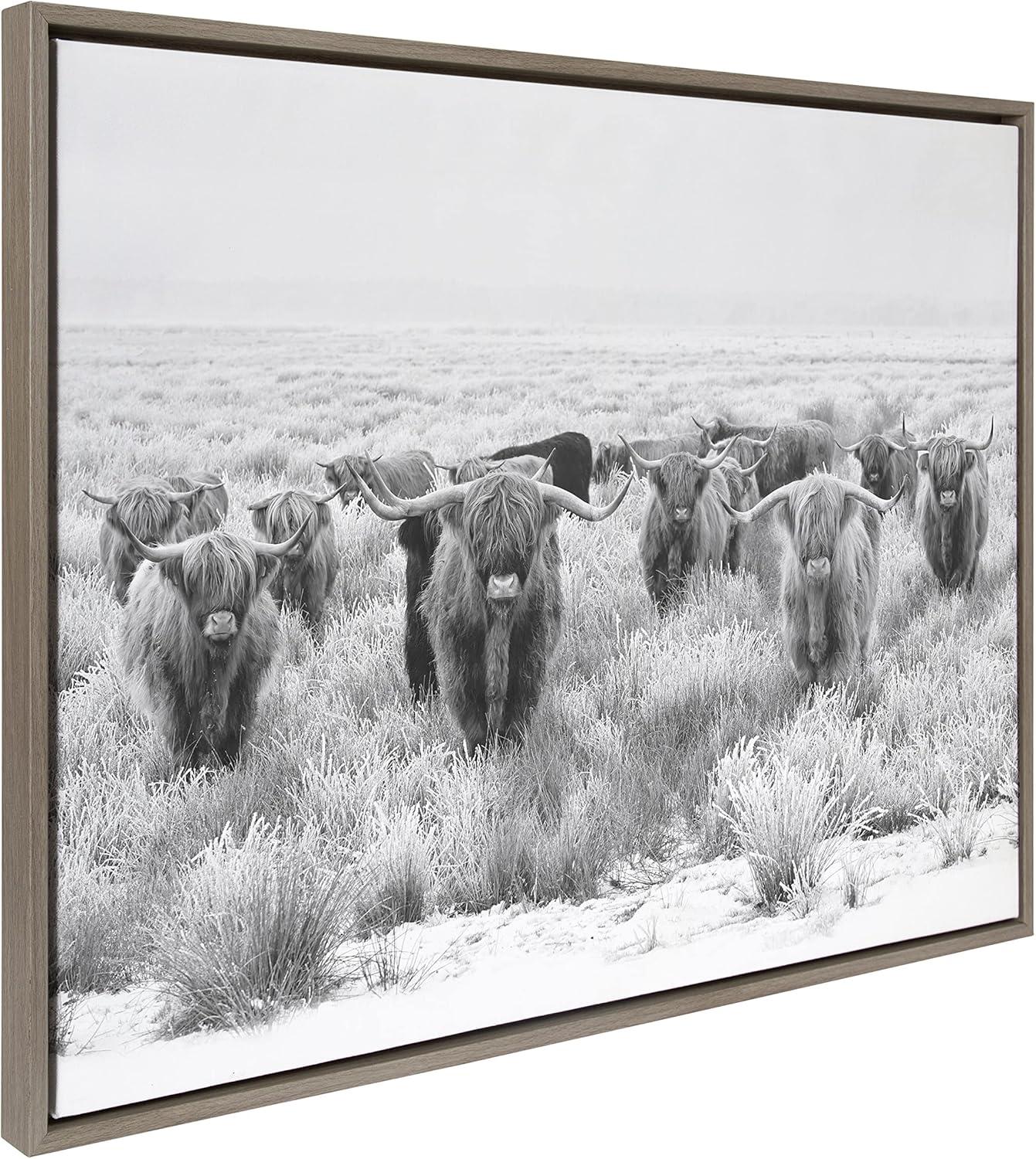 Sylvie Herd of Highland Cows BW Framed Canvas by Creative Bunch - Kate & Laurel All Things Decor