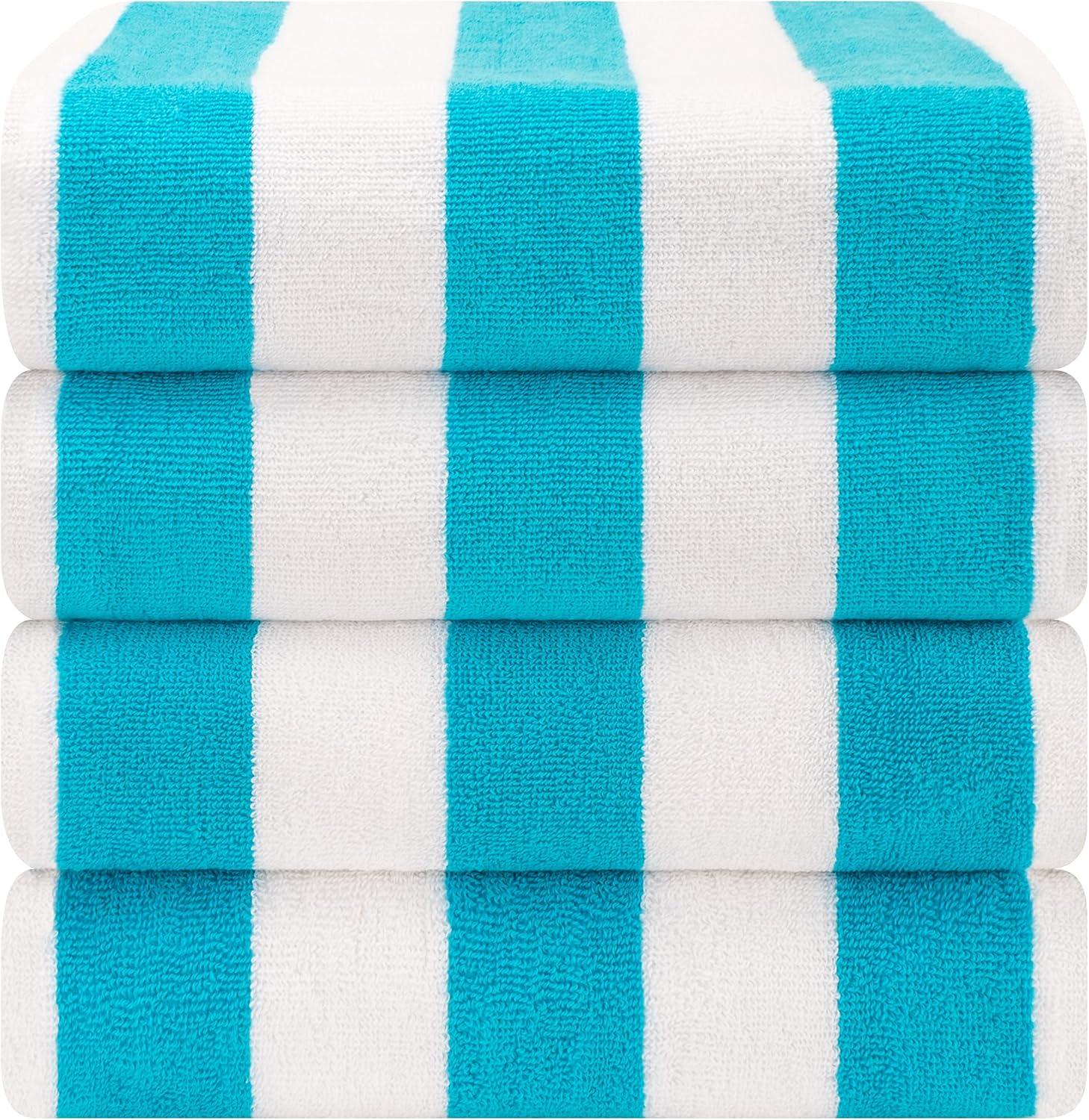 American Soft Linen Beach Towel, 100% Cotton Cabana Striped Beach Towel, 30 in by 60 in Soft Absorbent Beach Pool Towel
, Turquoise Blue