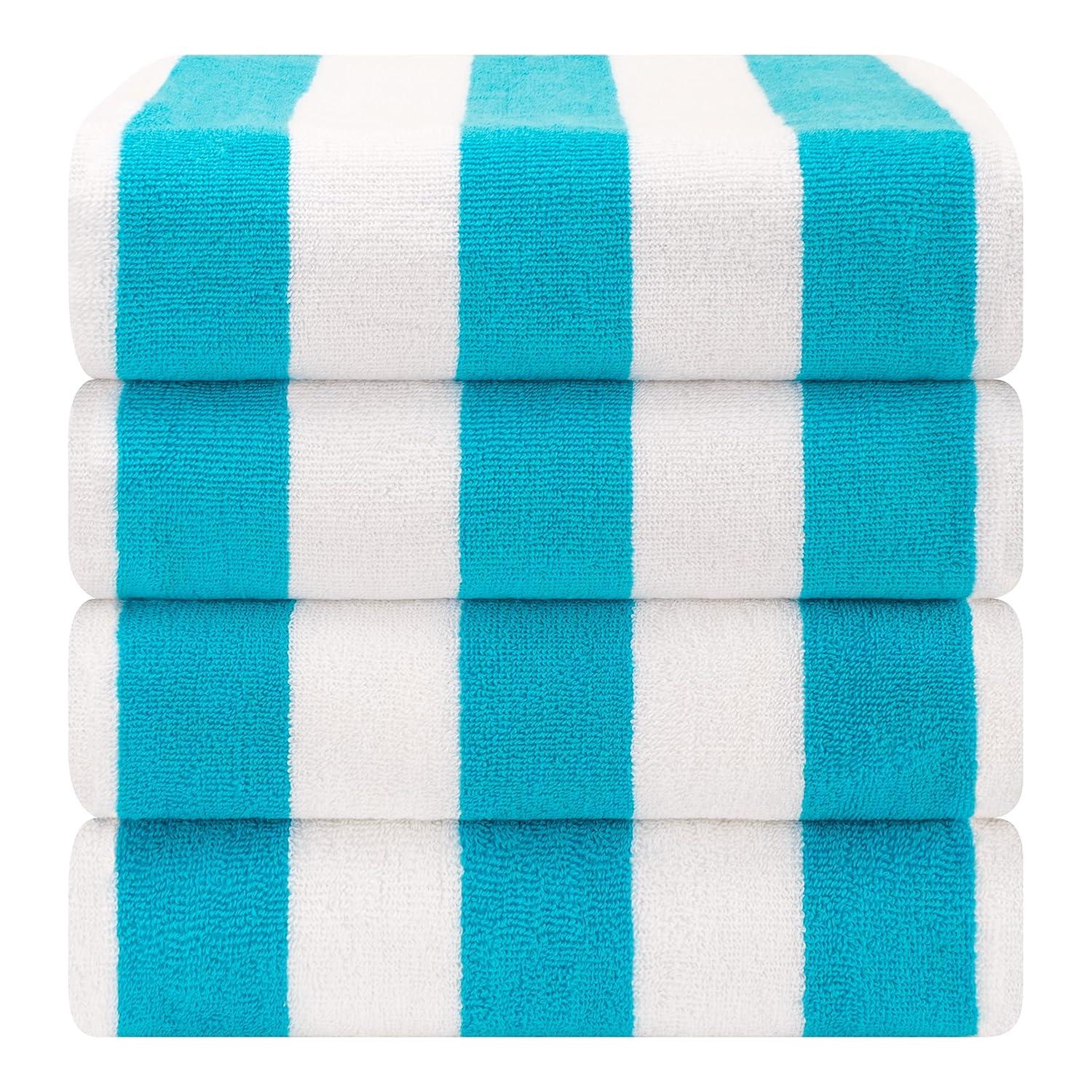 American Soft Linen Beach Towel, 100% Cotton Cabana Striped Beach Towel, 30 in by 60 in Soft Absorbent Beach Pool Towel
, Turquoise Blue