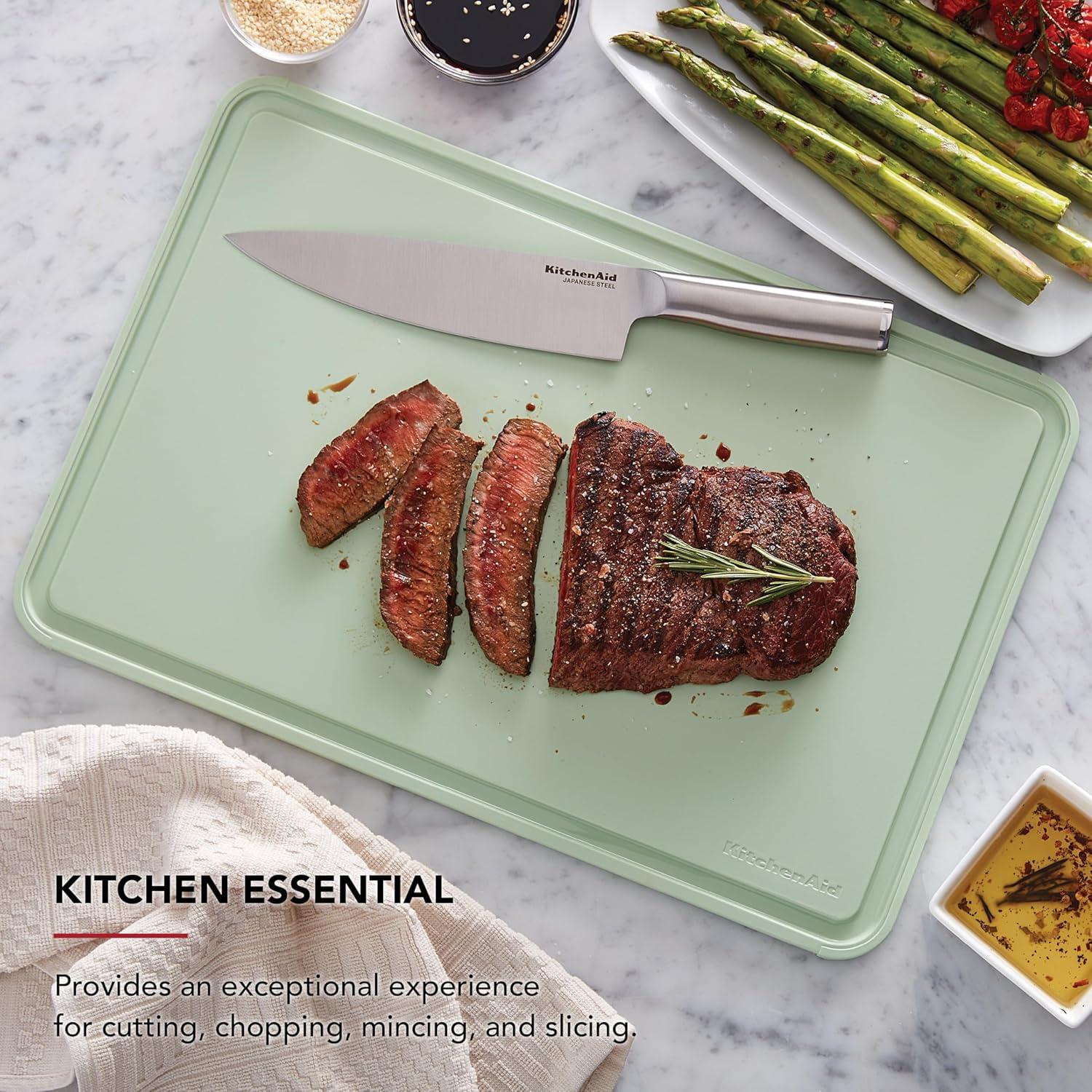 KitchenAid 12x18 Poly Cutting Board, Perimeter Trench, Non Slip Edges, Dishwasher Safe Pistachio