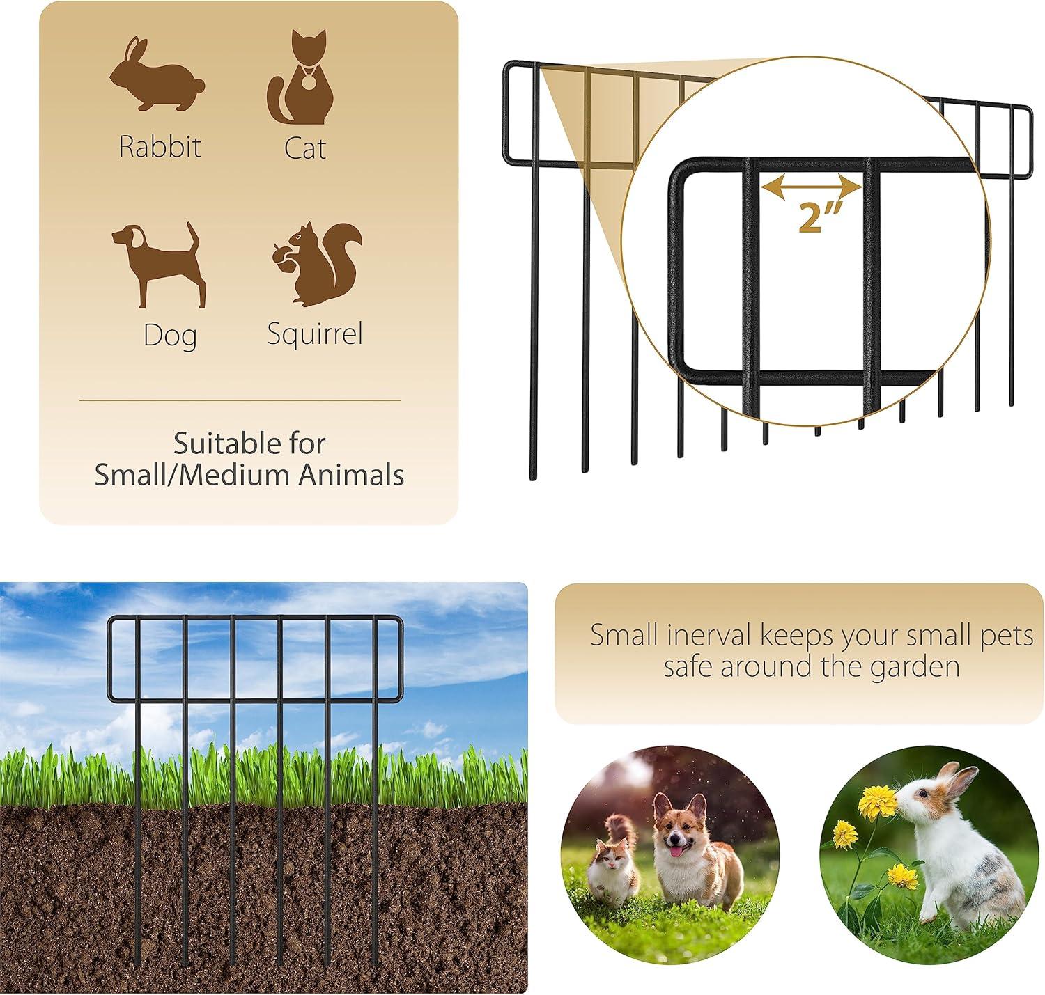 10 Pack Garden Fencing Animal Barrier, 10.8ft(L) X 17in(H) No Dig Fence Panels, 1.25in Spike Spacing Rustproof Dog Digging Fence Barrier, Dogs Rabbits Blocker Fence for Outdoor Yard