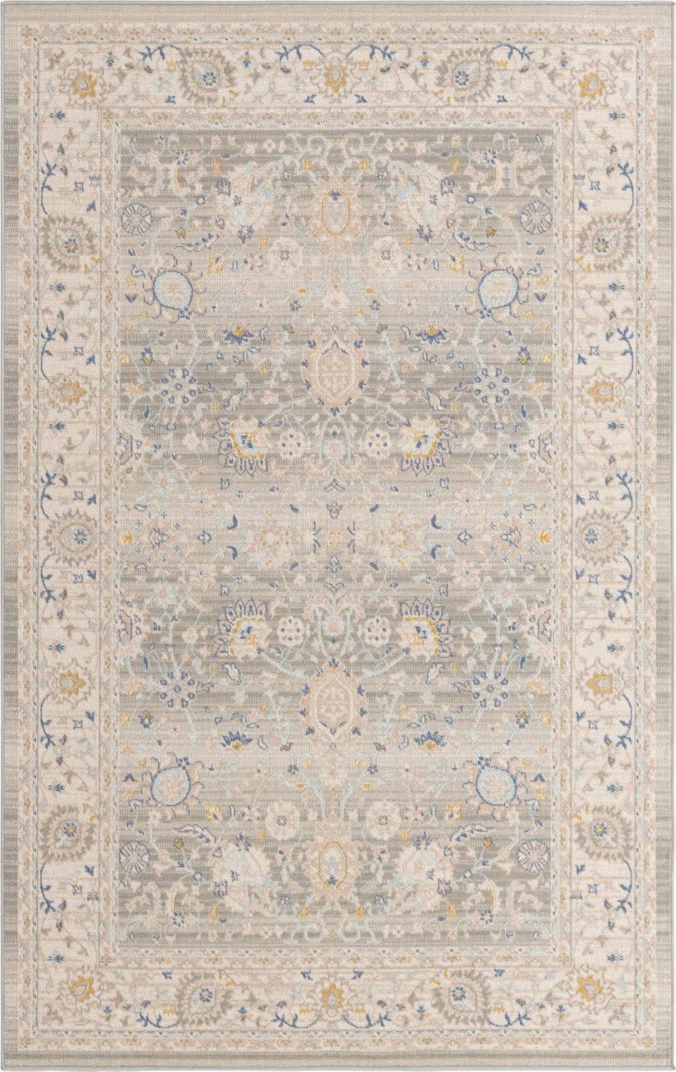 Cloud Gray Floral Synthetic 8' x 10' Easy-Care Area Rug