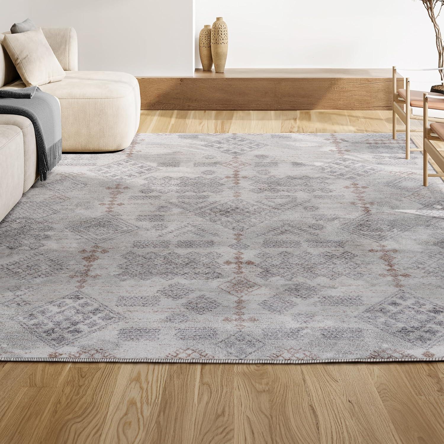 8'x10' Bhalil Berber Diamond Geometric Area Rug, Beige/Gray - JONATHAN Y