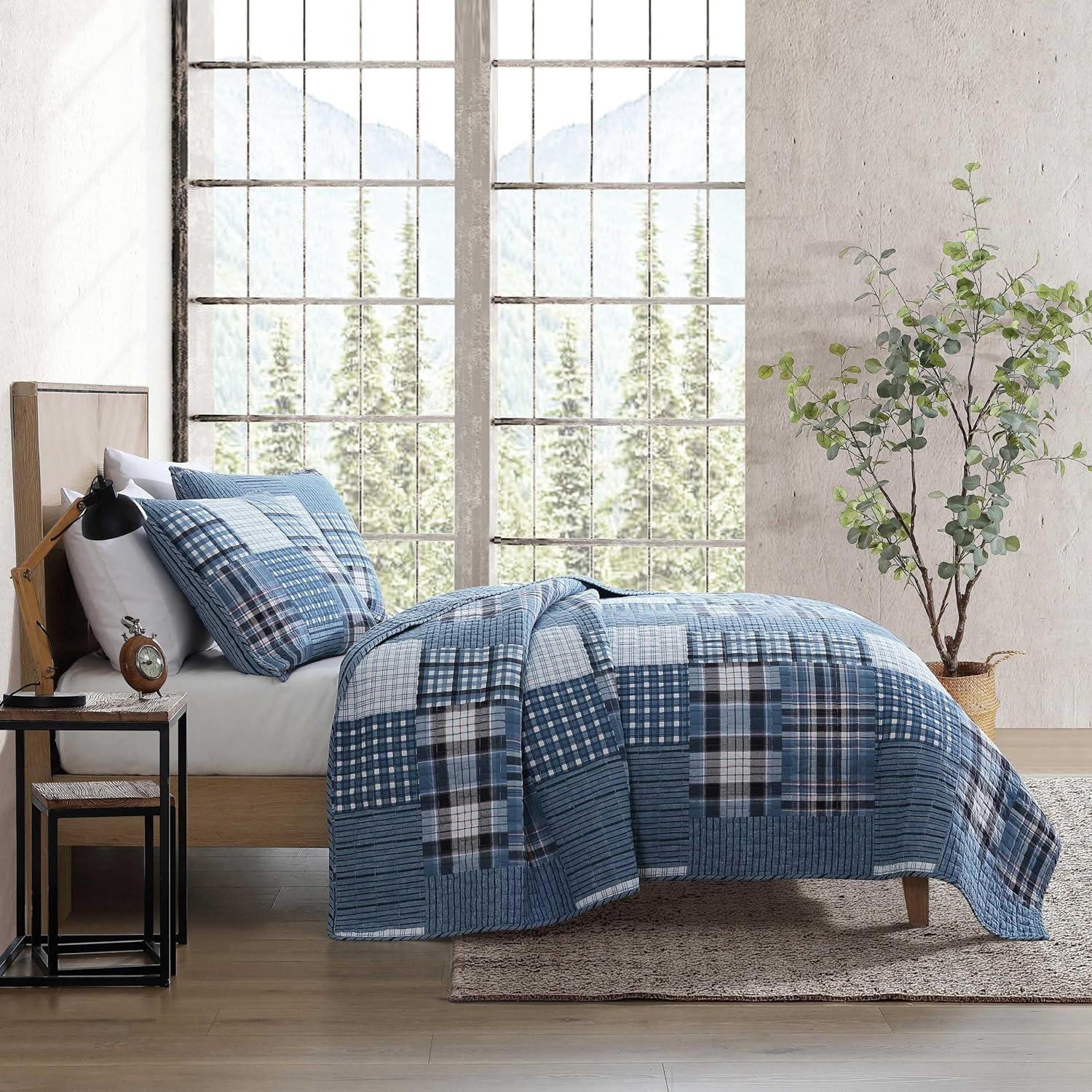 Eddie Bauer Hawthorne 100% Cotton Quilt Set Blue