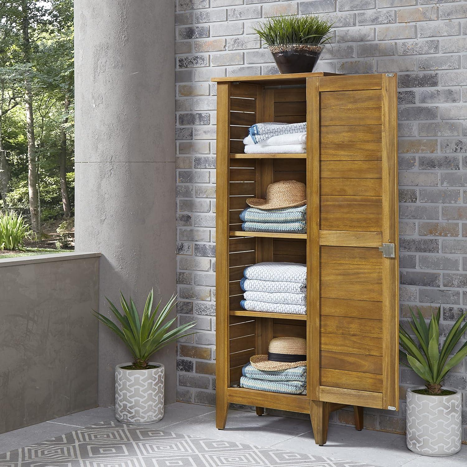 Maho Brown Acacia Wood Lockable Storage Cabinet with Adjustable Shelves