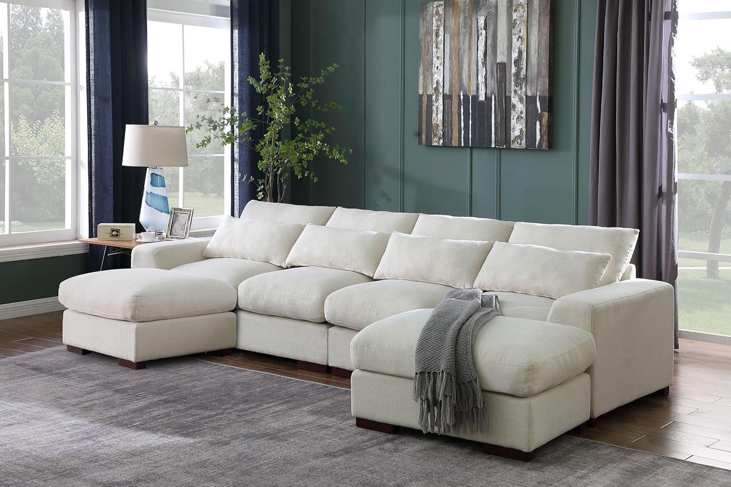 Biaggio Linen Blend Sectional with 2 Ottomans