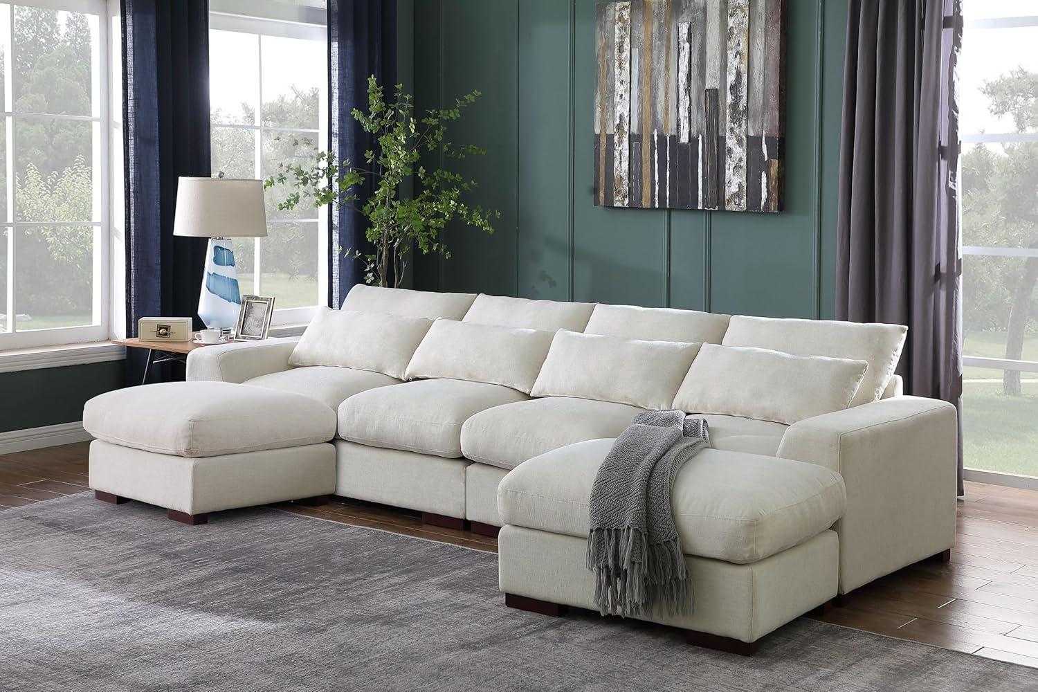 Biaggio Linen Blend Sectional with 2 Ottomans,Sectional Couch
