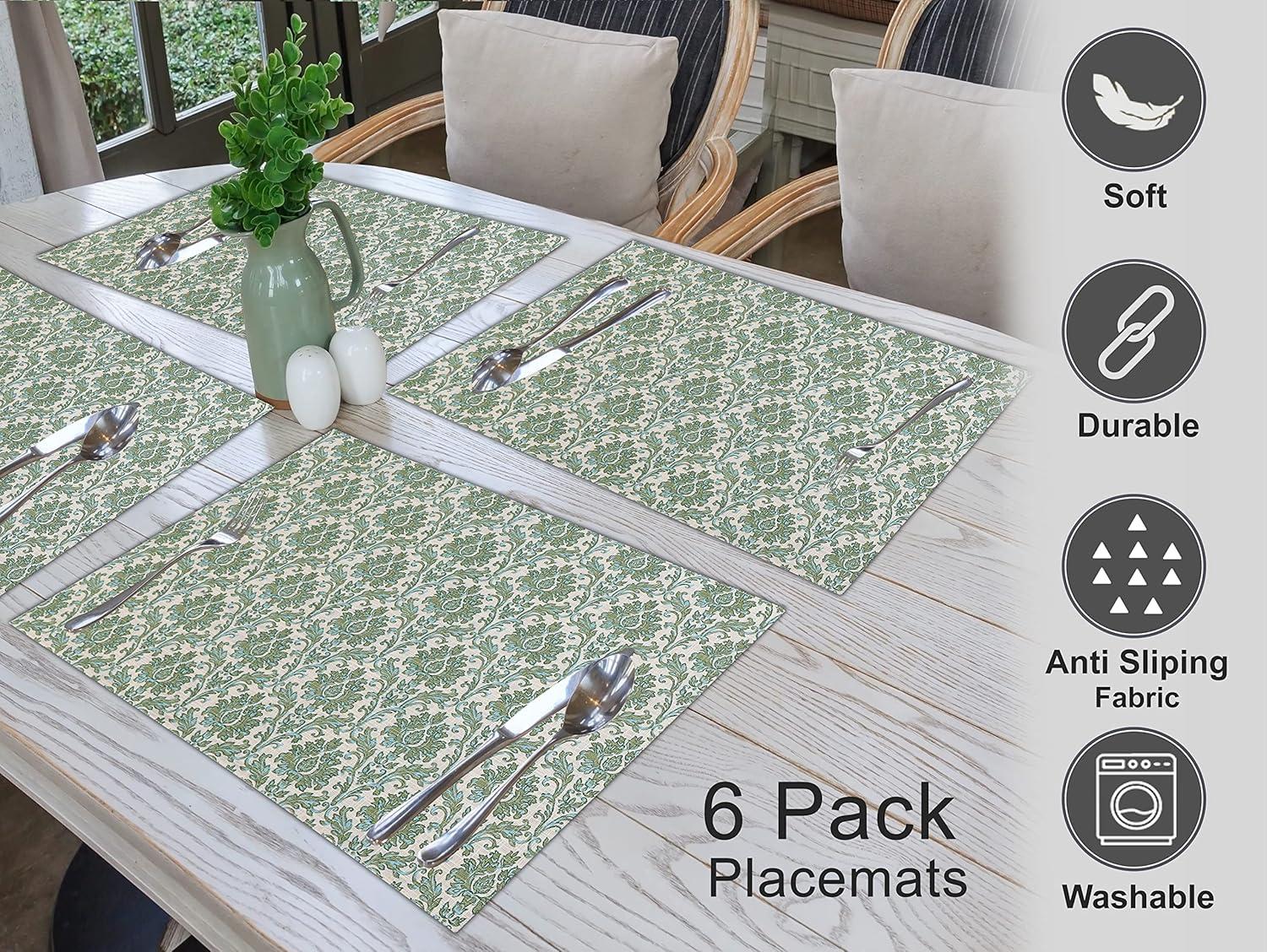 Dining Table Rectangle Placemats 100% Cotton Multi Pattern 13x19 Inches (Set of 6)