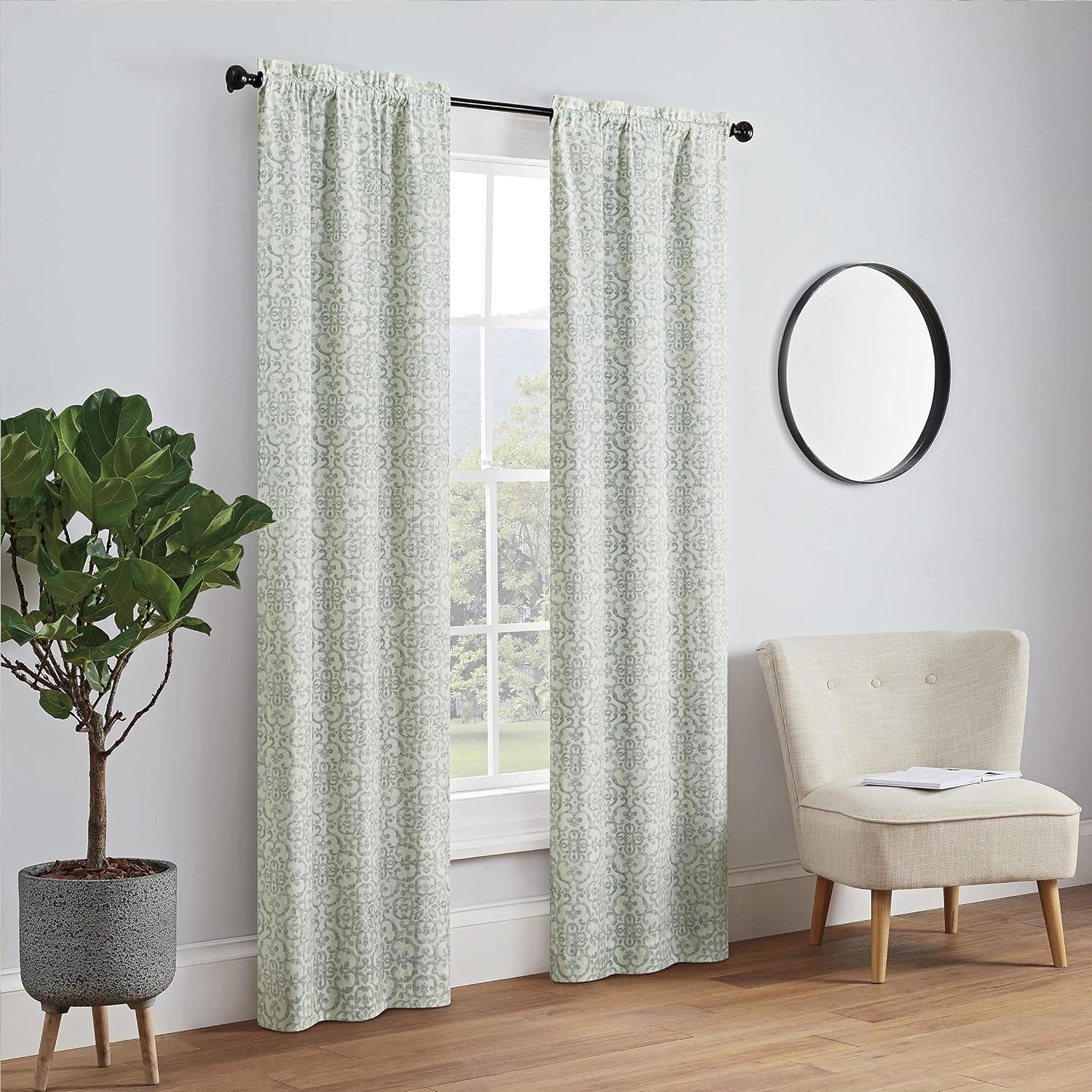 Spa Blue Light-Filtering Cotton Polyester Window Curtains, 84" x 56"