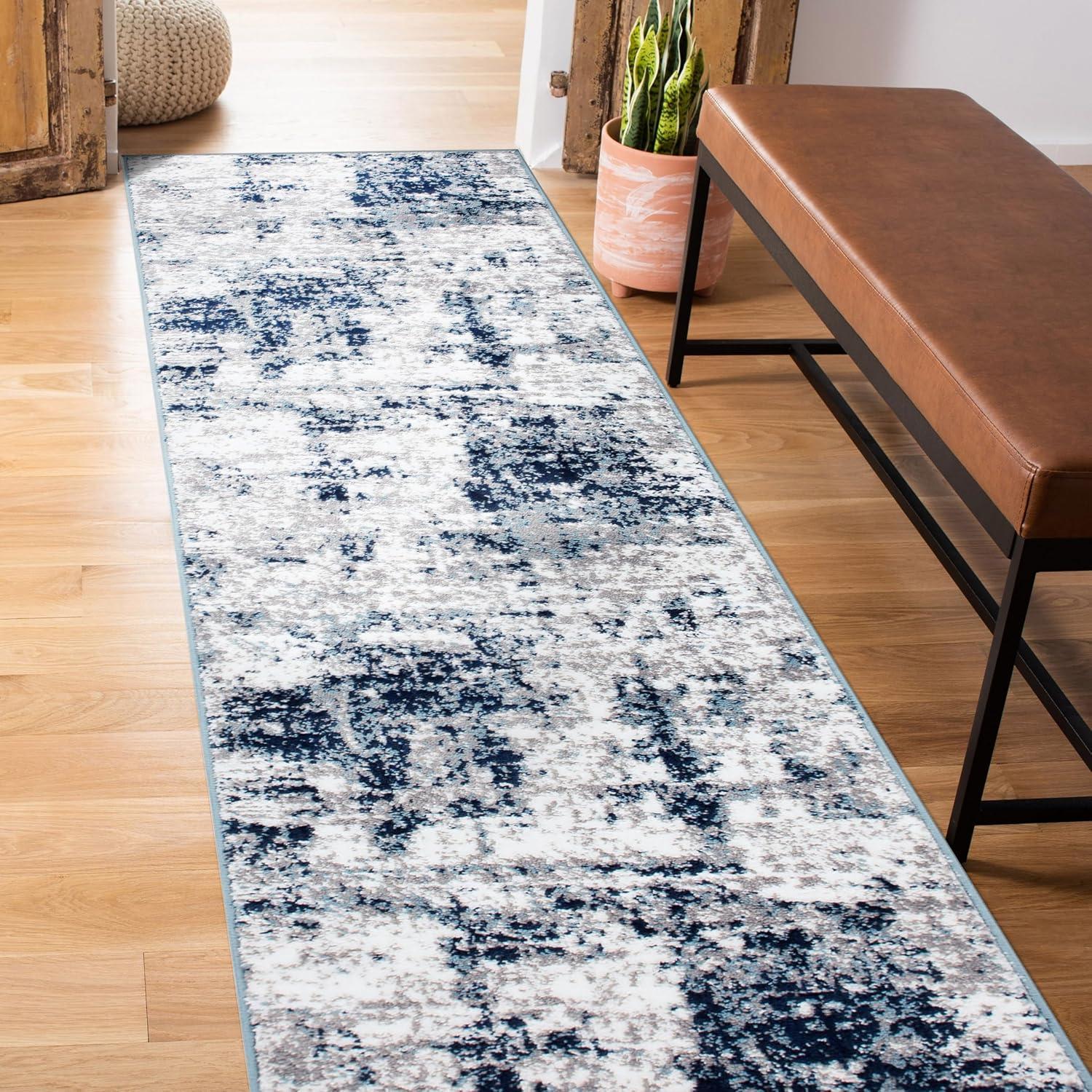 World Rug Gallery Distressed Abstract Area Rug - Blue 2'7"x6'